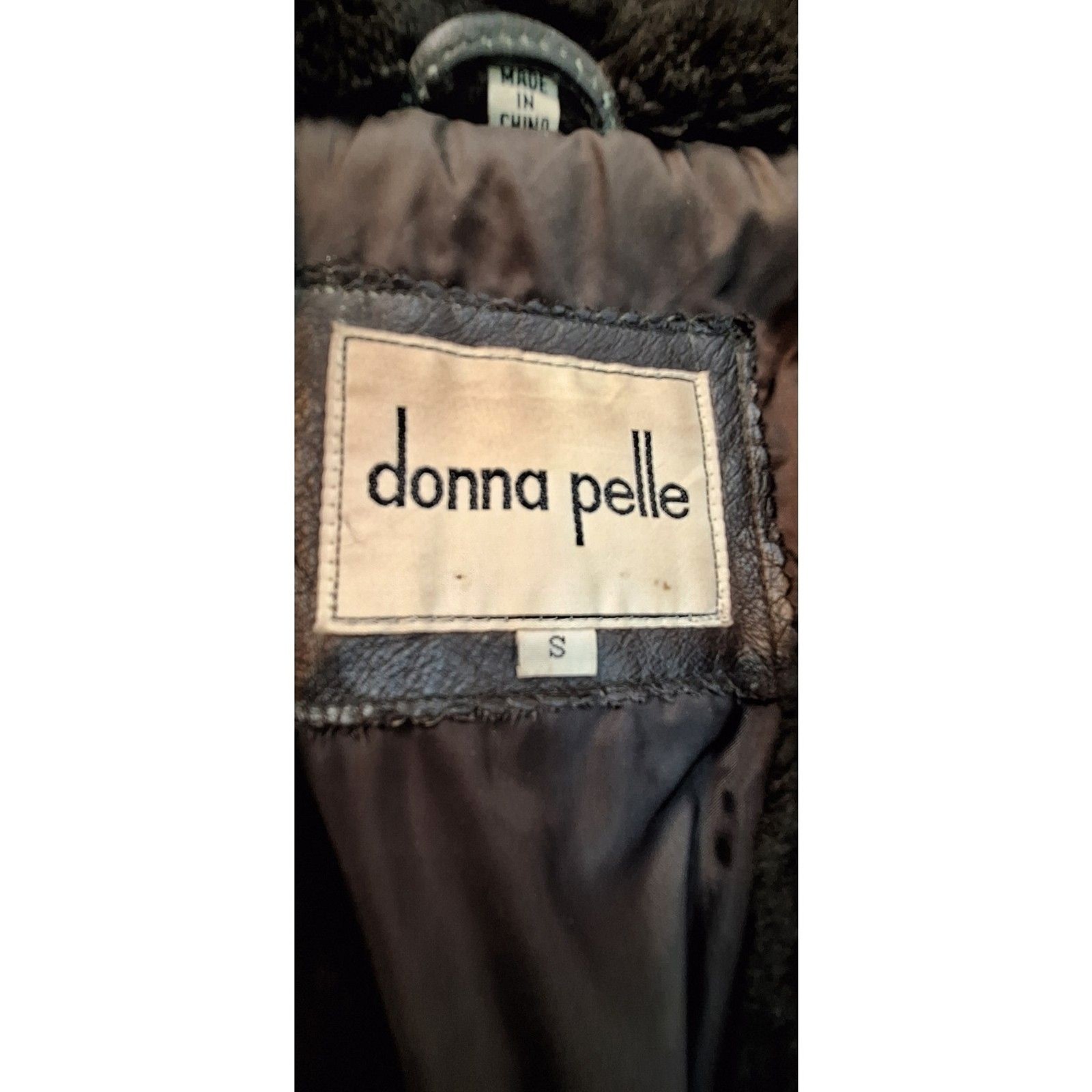 Donna Pelle Vintage Brown Leather Coat Faux Fur Collar Size S