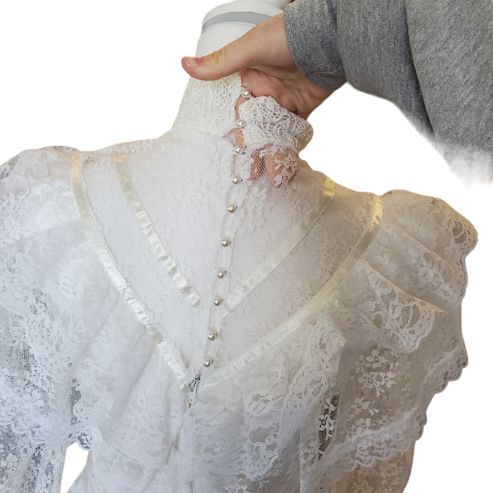 Gunne Sax Victorian White Lace Wedding Gown Cottage Core Size 2 4 Edwardian