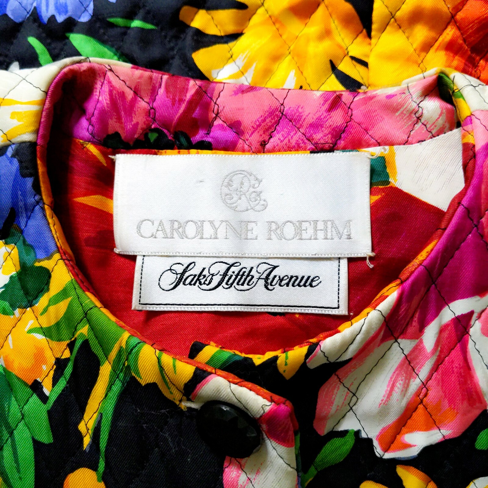 Vintage 1980s Carolyne Roehm Couture Saks Floral Quilted Cropped Blazer XS S B34