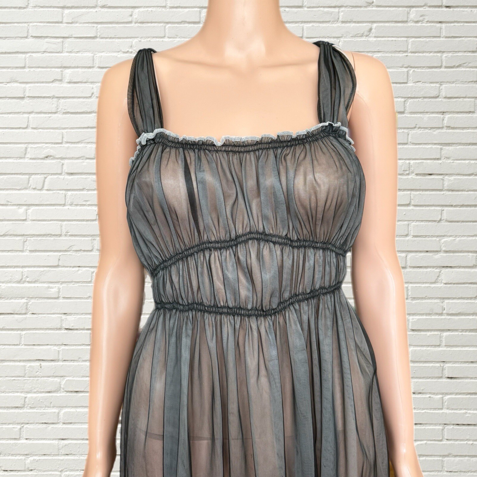 Vintage 50s 60s Black Chiffon Peignoir Slip Dress And Robe Set S/m Amourelle