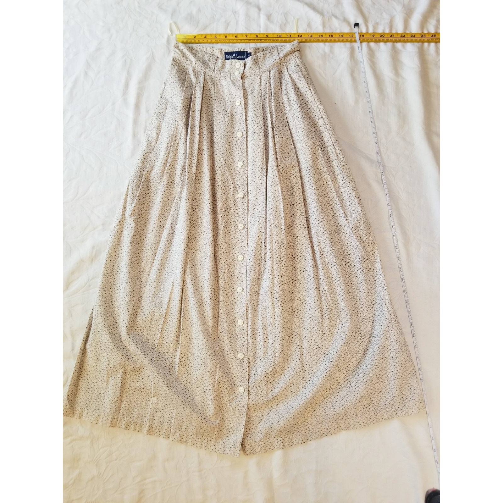 Vintage Ralph Lauren Calico Maxi Skirt Sz 6 Prairie Pleated Pockets 80s Cotton