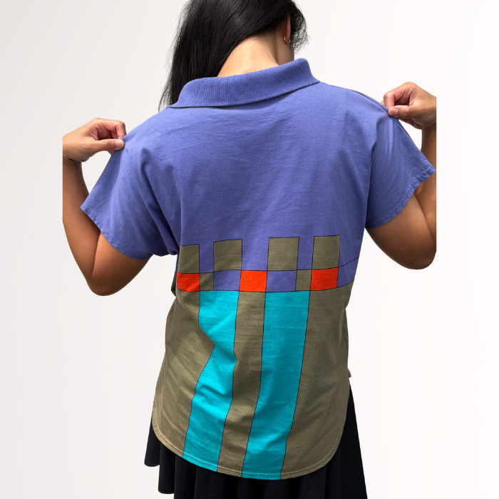 Vintage IXSPA Jamie Sadock 100% Cotton Geometric Color Block Abstract Top 80s