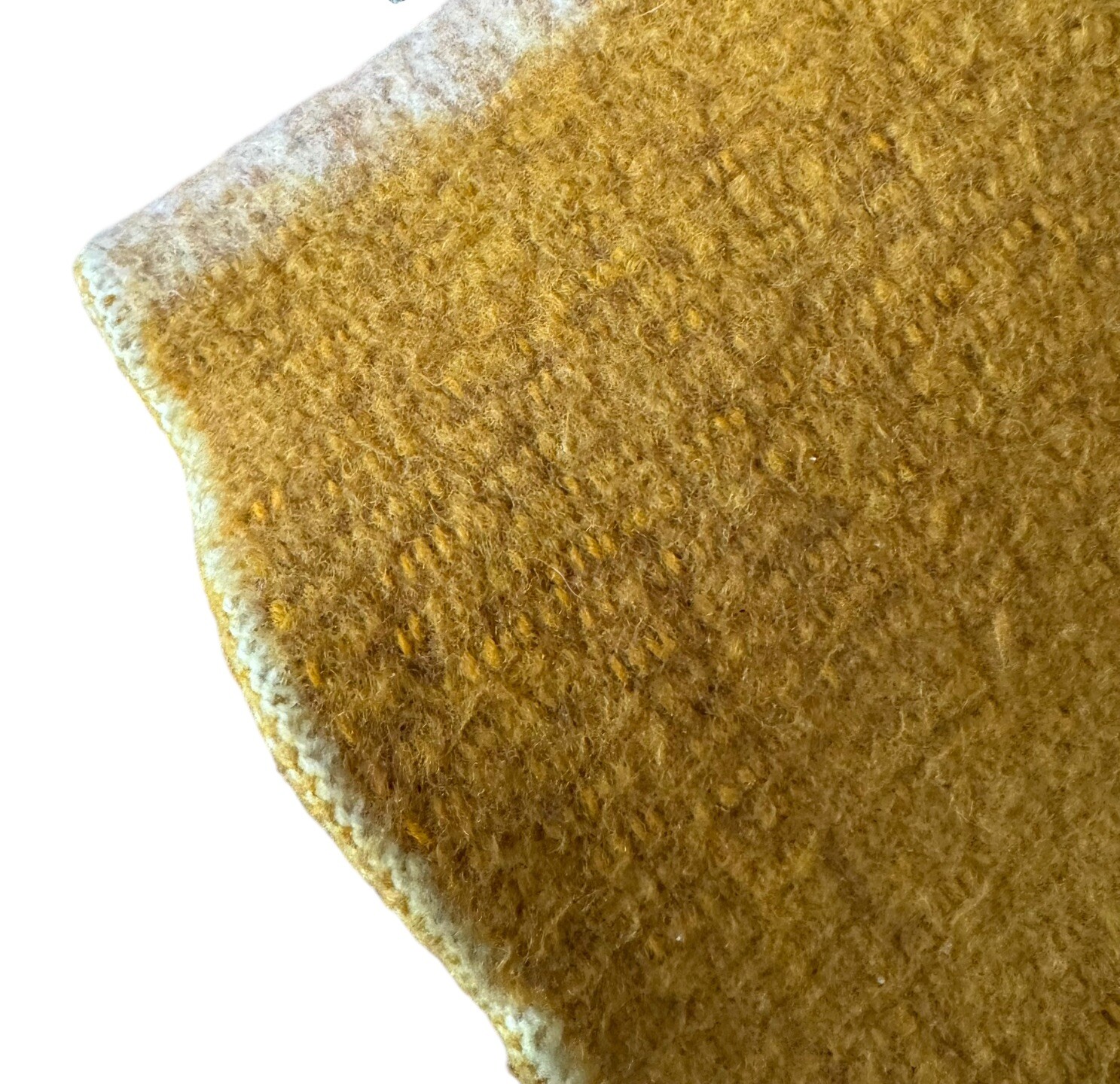 Vtg Heavy Wool Blanket Poncho Plaid Fringe Gold Yellow Tan White