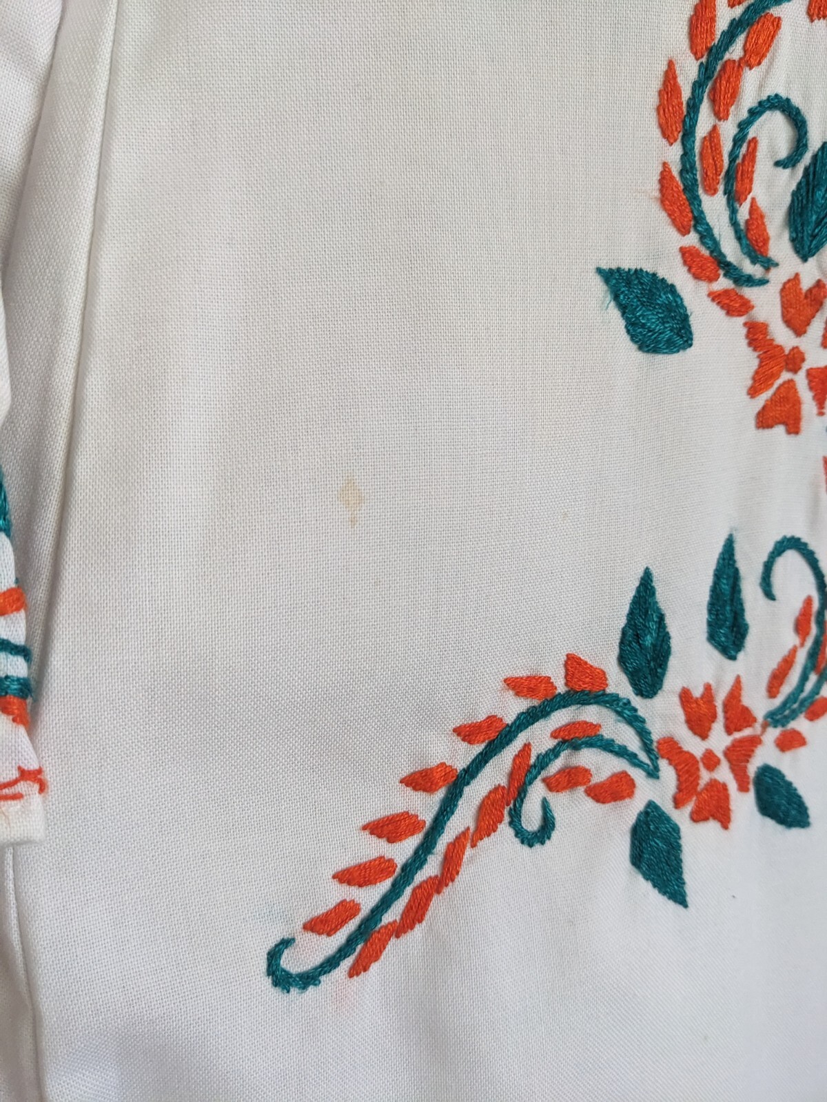 True Vintage Ethnic Hand Embroidered Floral White Tunic Maxi Dress Metal Zipper