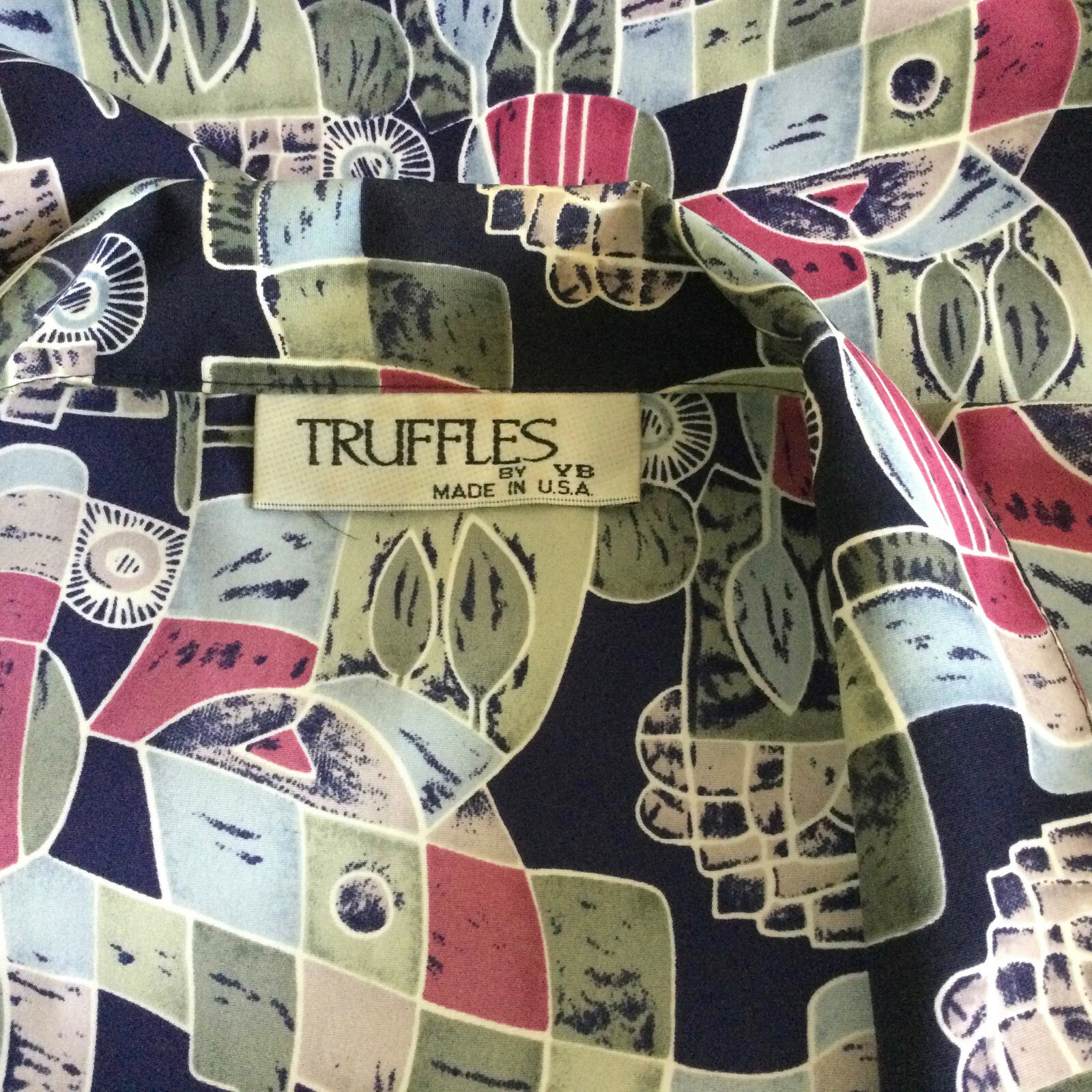 Vintage 80s Women’s Blouse Size 12 Geometric Top Colorful Shirt TRUFFLES