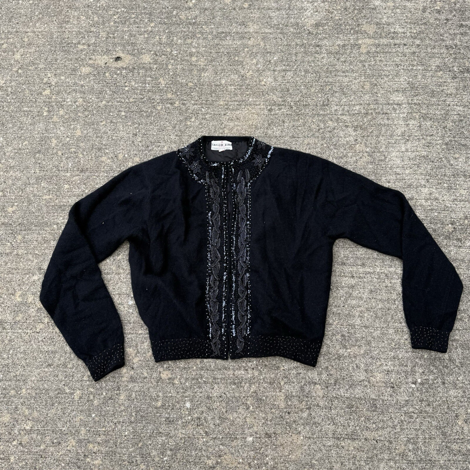 VTG Womens 40s 50s Black Beaded Cardigan Sweater Size 42 Hong Kong Tailor King