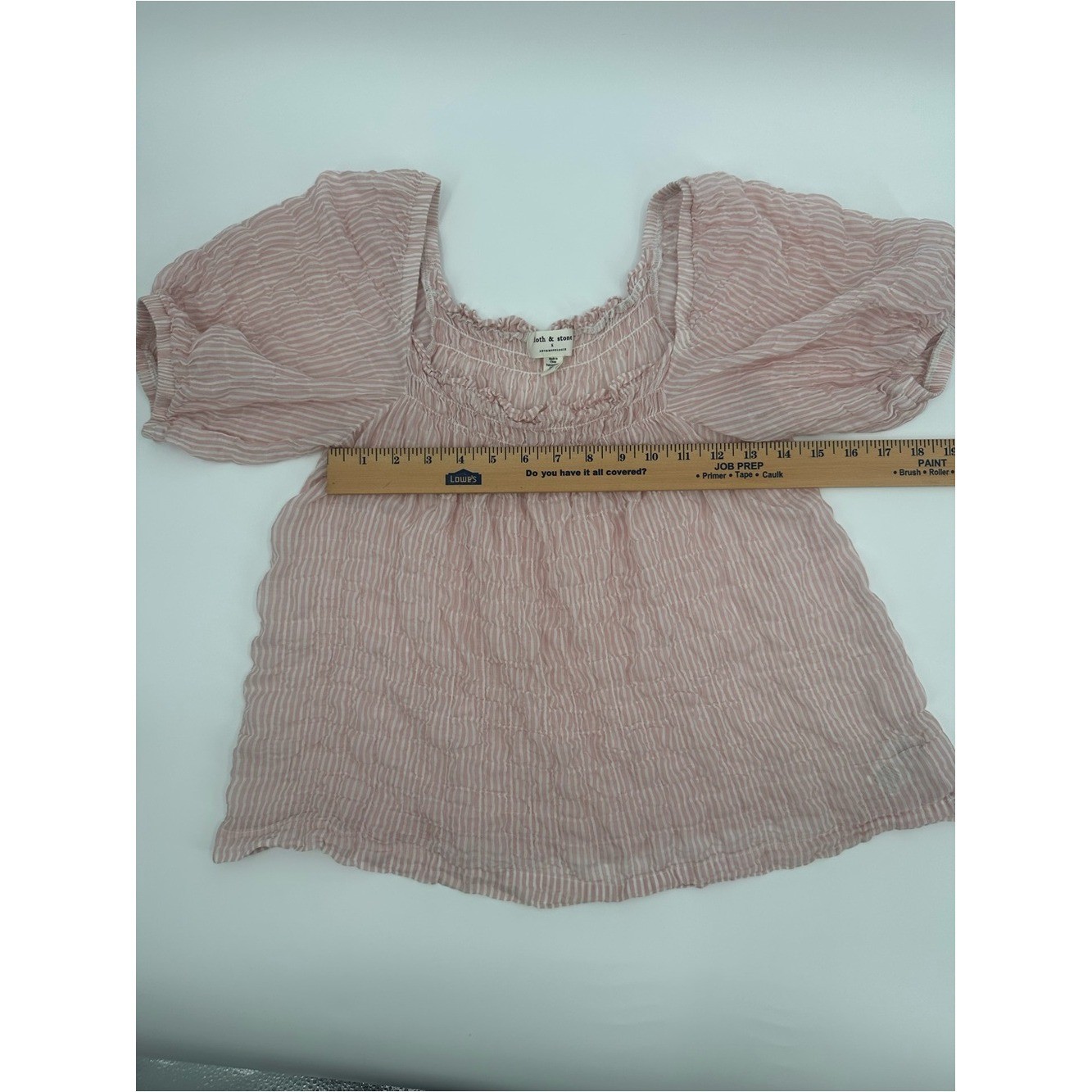 Anthropologie Cloth & Stone Pink Stripe Smocked CottageCore Coquette Sz XS 1284