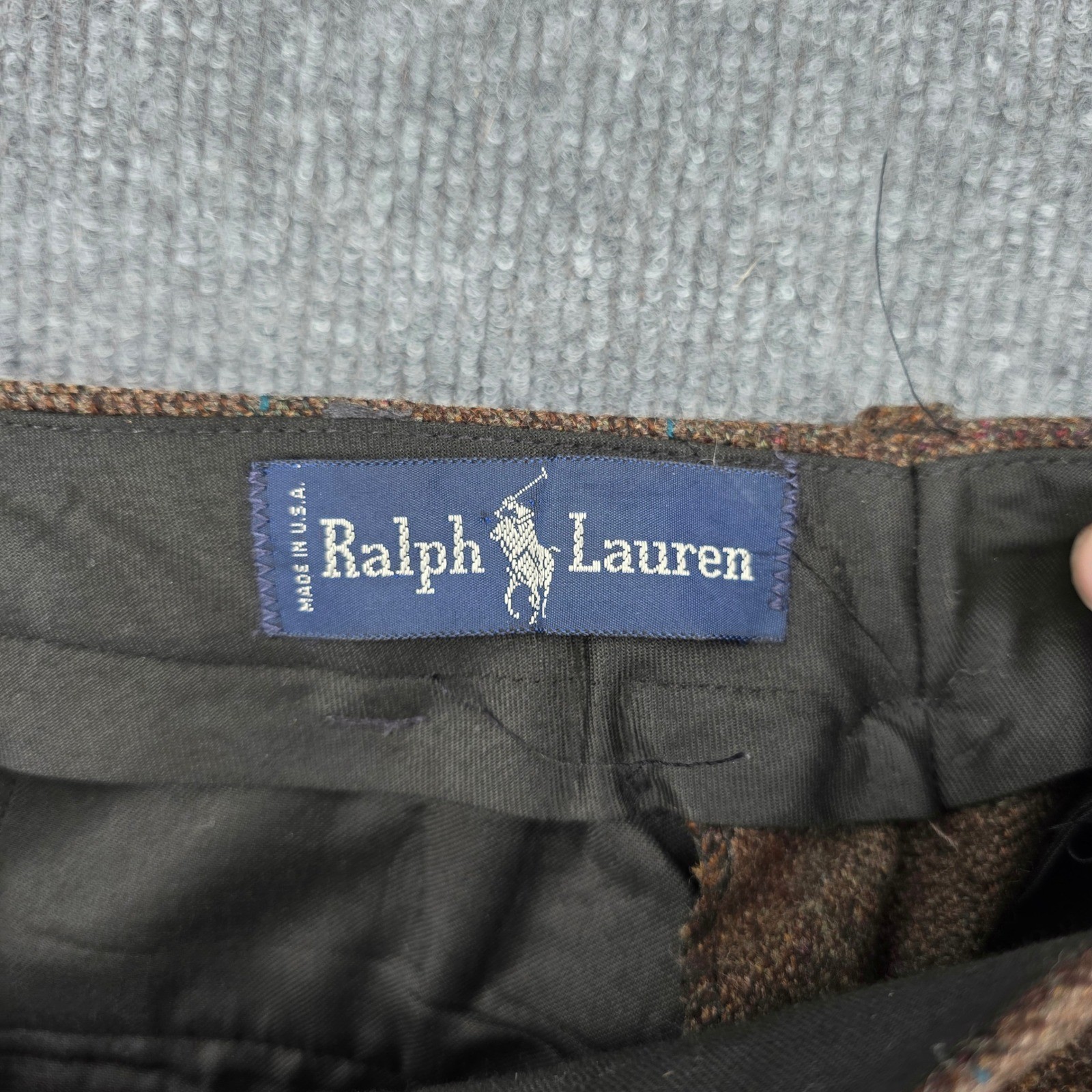 Ralph Lauren Vintage Brown Wool Tweed Pleated Wide Leg Trousers USA Made Size 8
