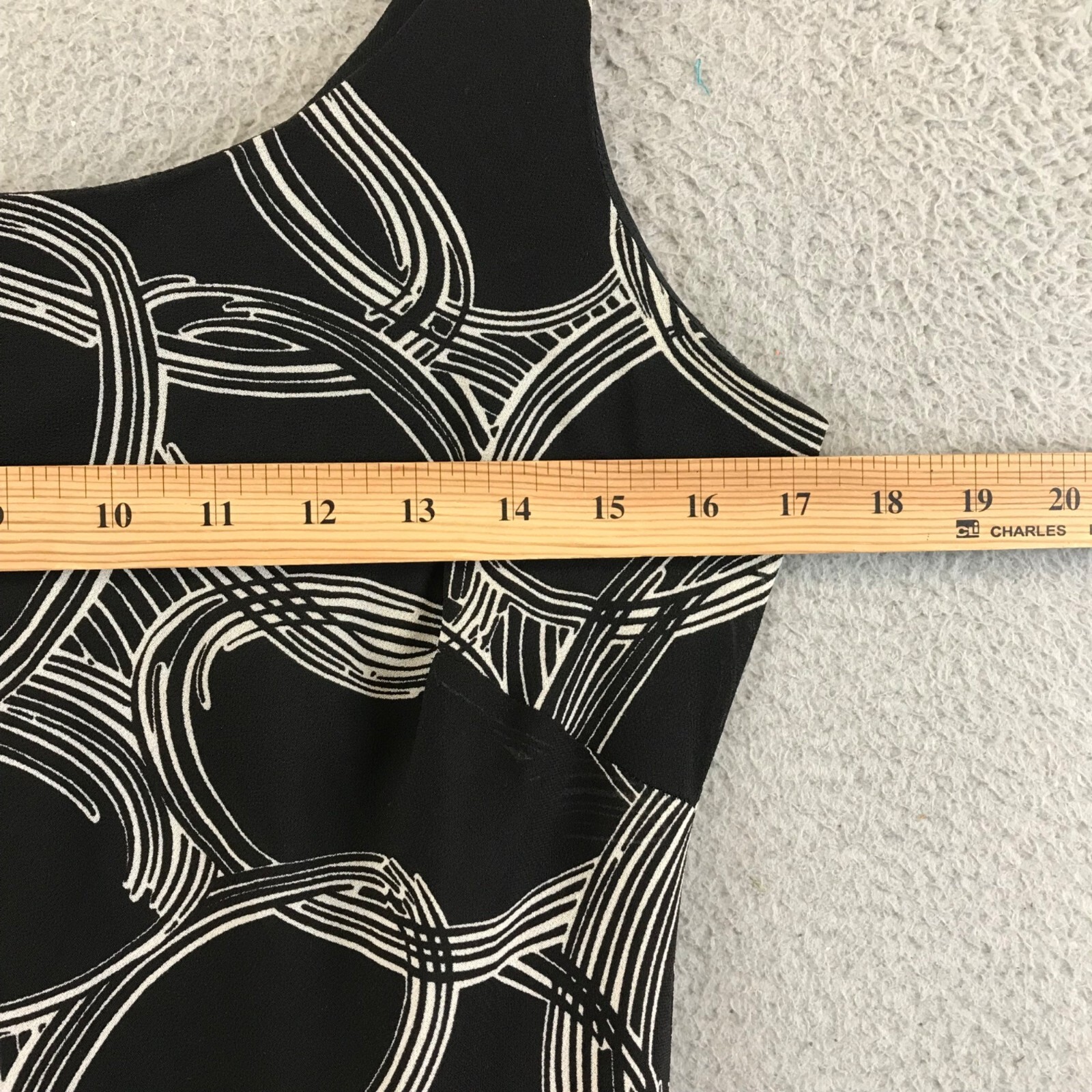 VINTAGE 90s does 30s Black and Ivory Print Drop Waist Handkerchief Dress Size 12
