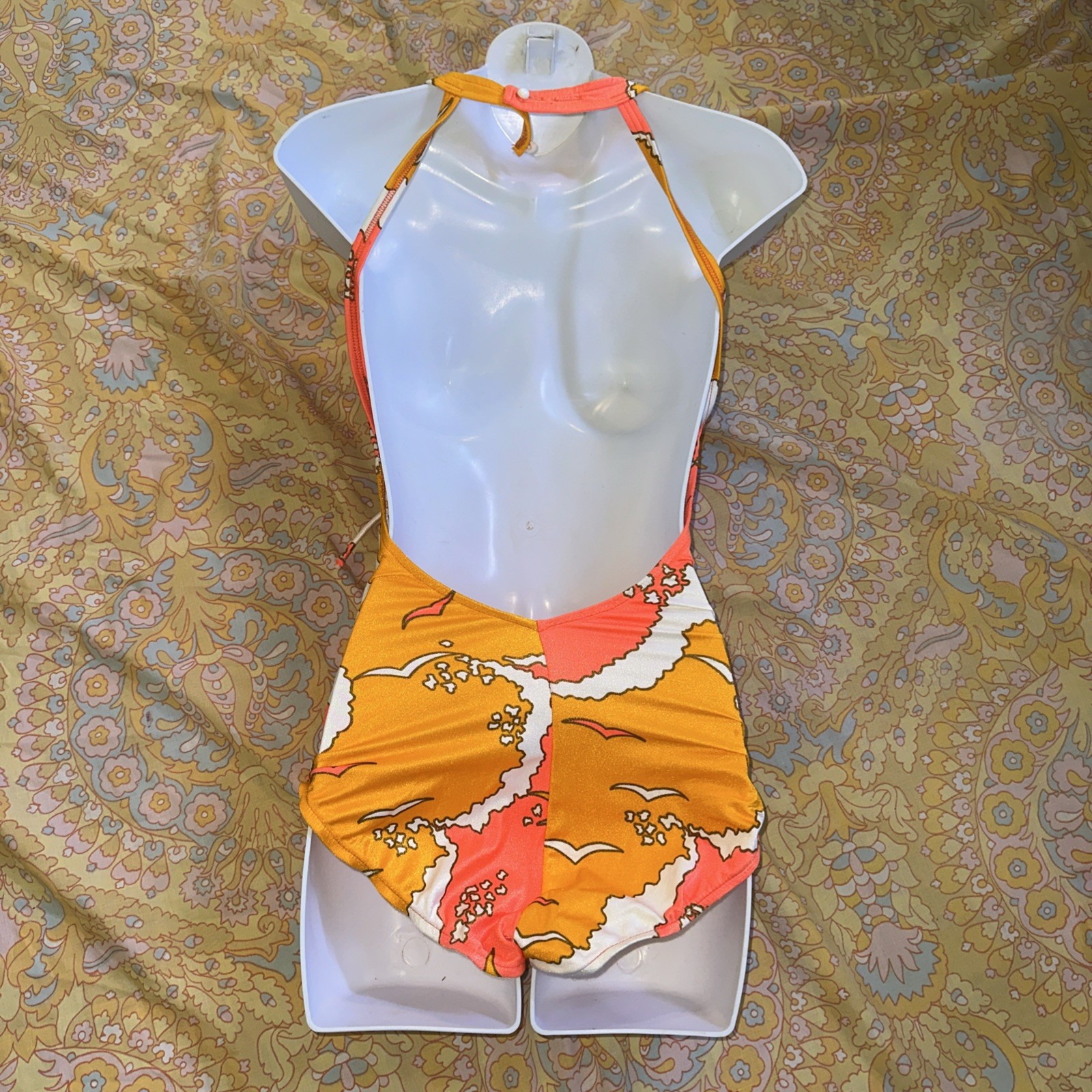 Vintage 60’s Orange And White Swimsuit With Torpedo Bra Top Size 12