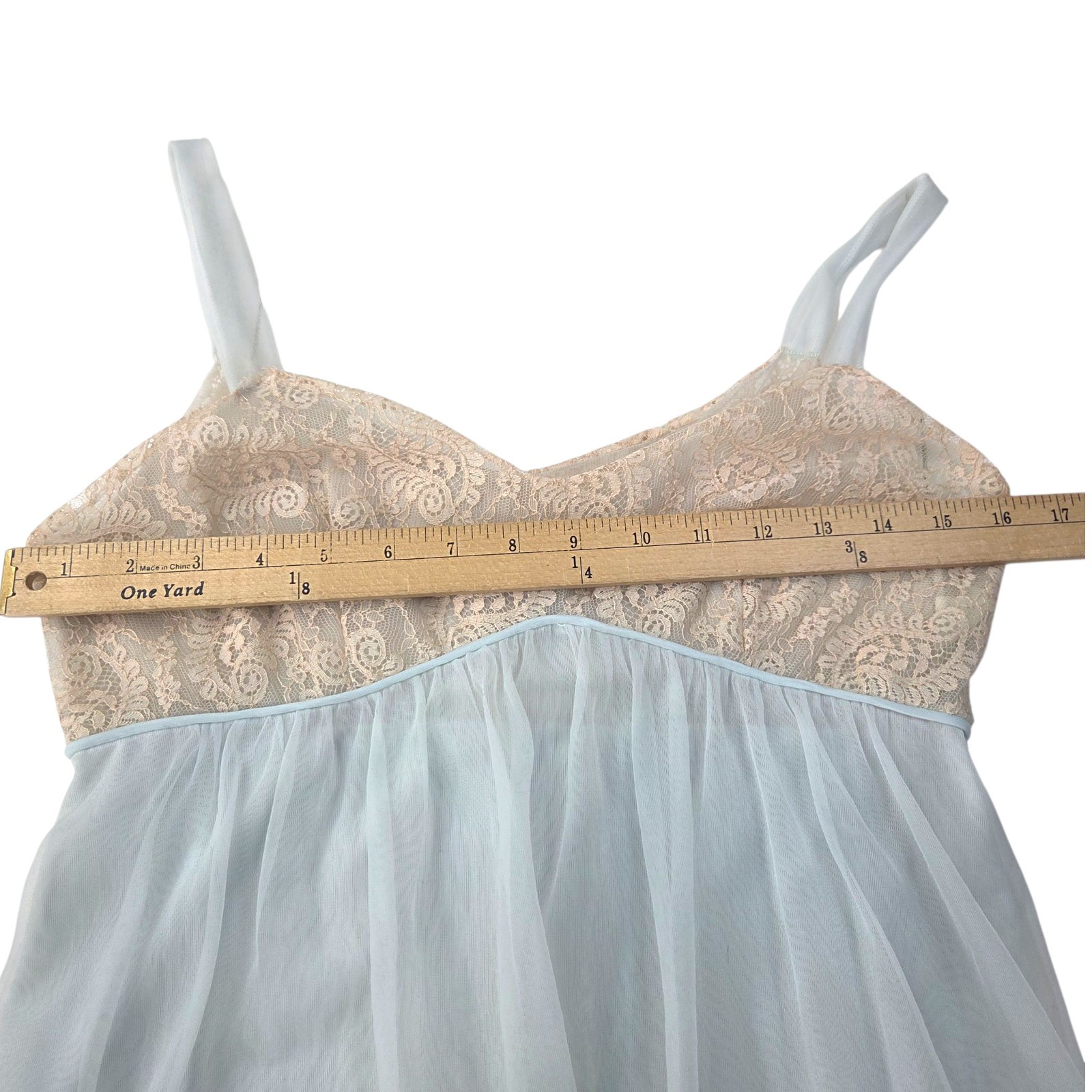 Vintage 60s Lisette Al Sterling Peignoir Nightgown Robe Set 34 Blue Beige Lace