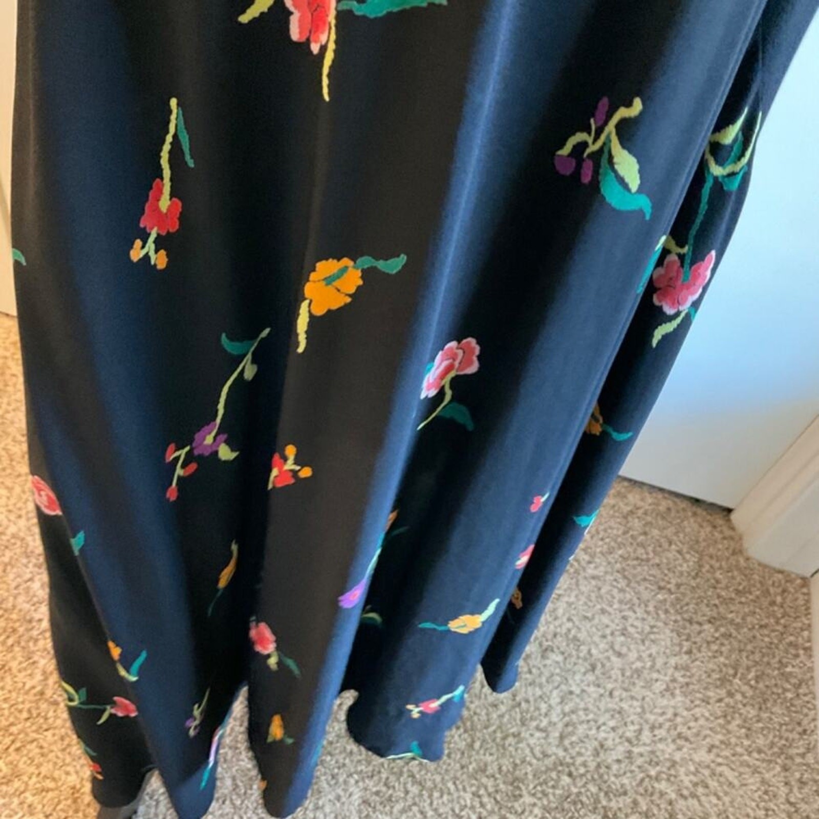 Vintage 80’s Norma Kamali Designer black floral racer back tank maxi midi dress