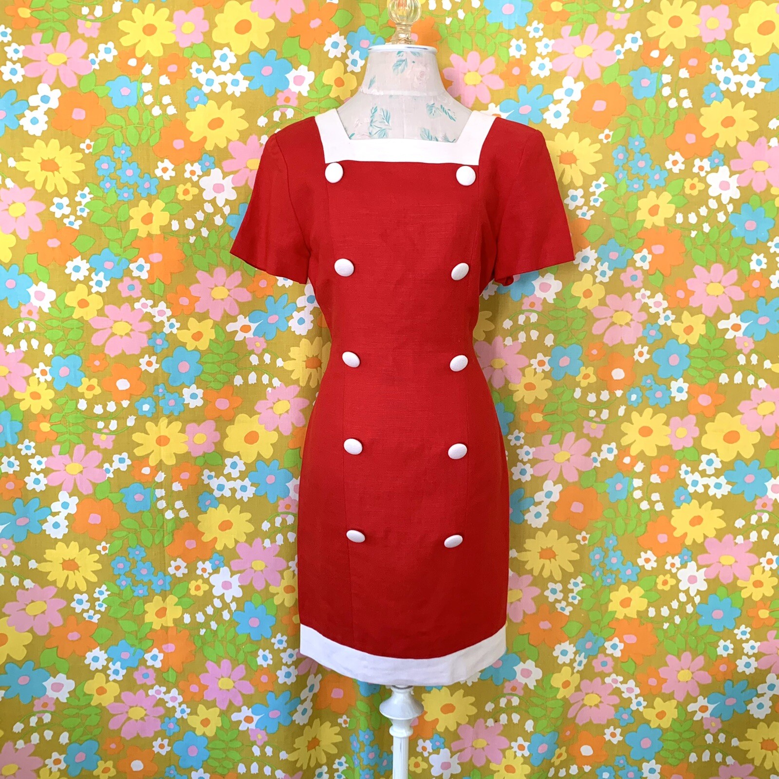 vintage 90s does 60s red mod shift dress M/L
