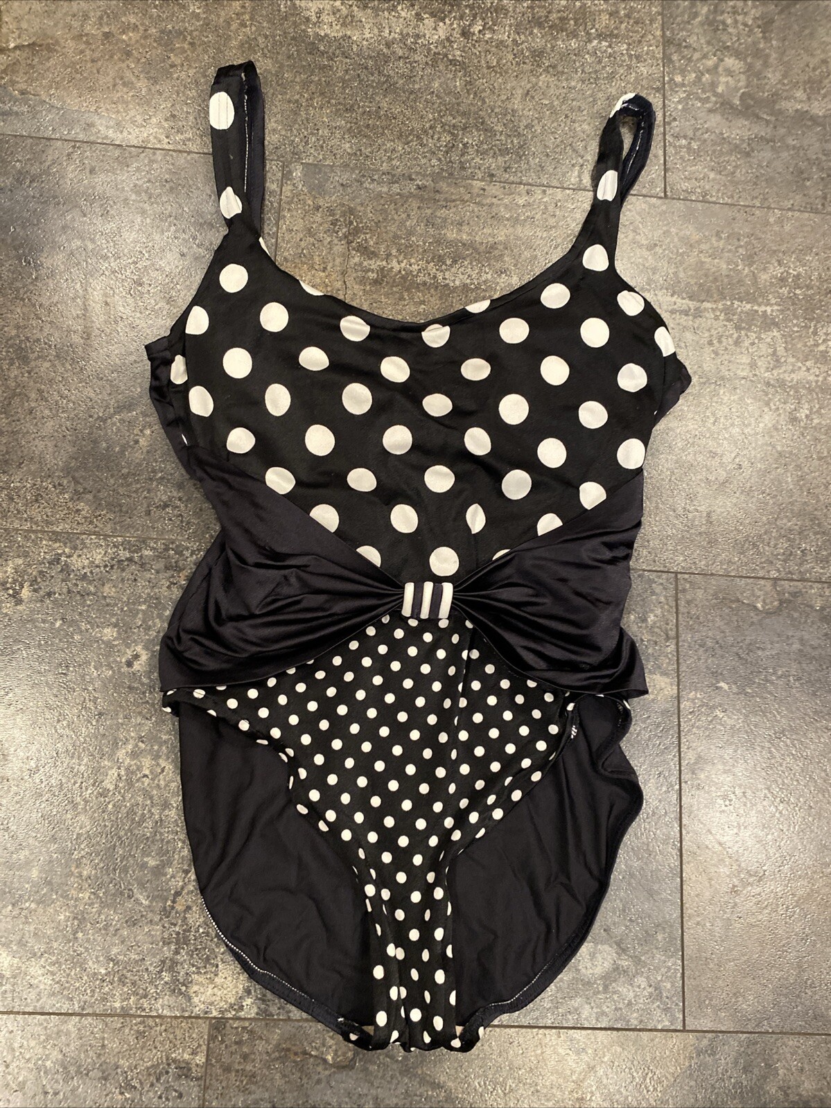 Vintage Rosemarie Reid Swimsuit 1980s Black & White Dots Swim Suit Size 14