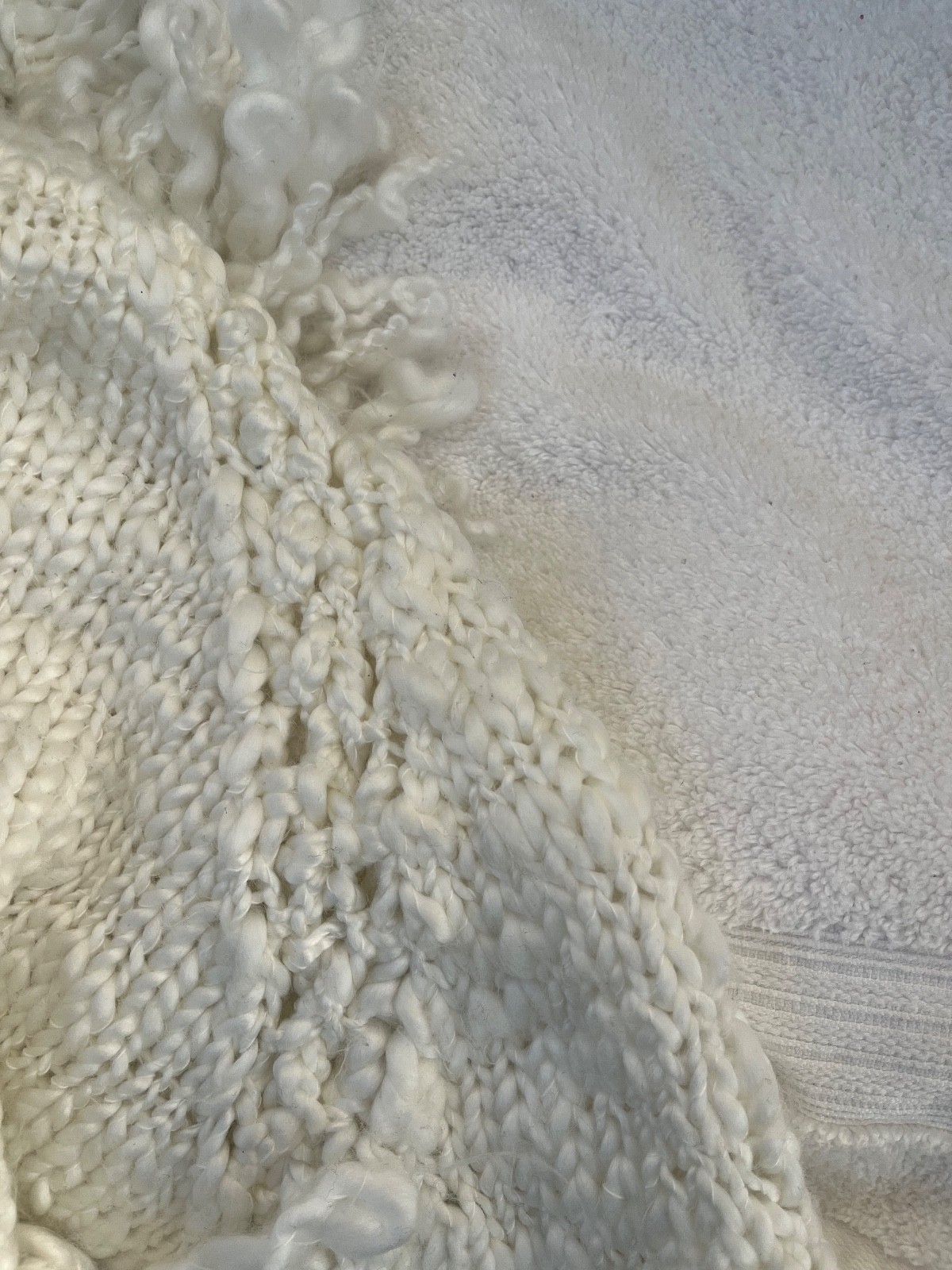 Adorable vintage white knit poncho with hood, fringe and pom poms