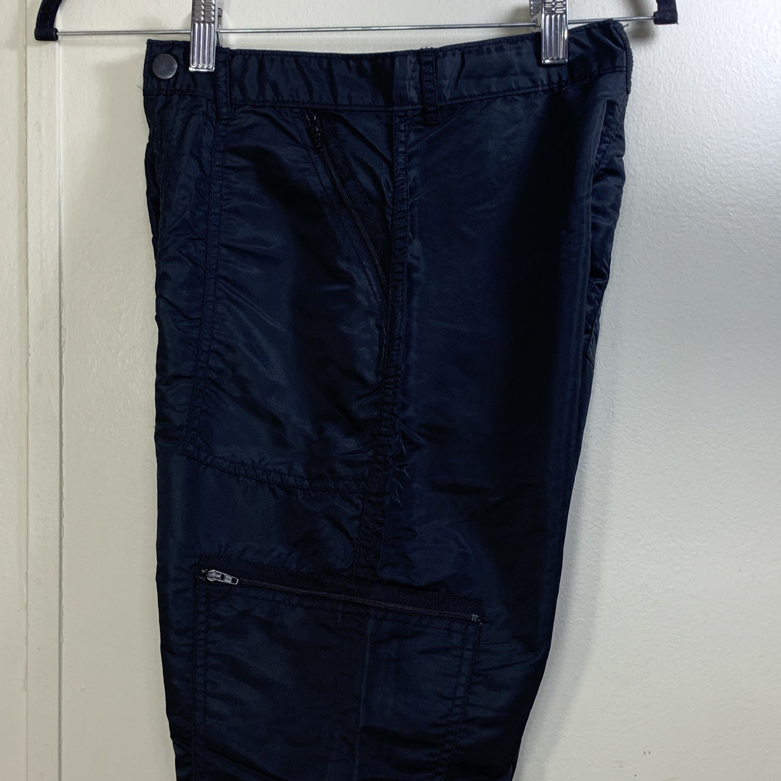 Iconic 80’s Black Parachute Pants Nylon Cargo 6 Pockets Zip Leg Size 7-8