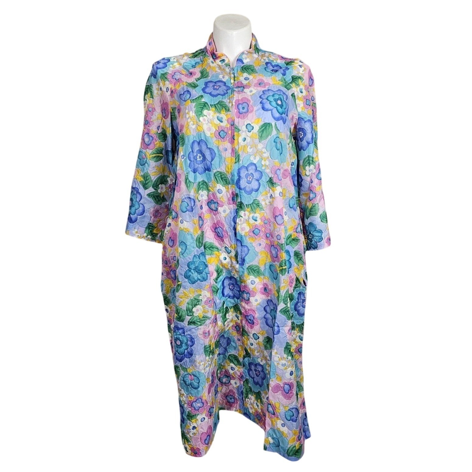 Vintage 60s Kassatly Palm Beach OS Pastel Mod Floral Nylon House Coat Robe