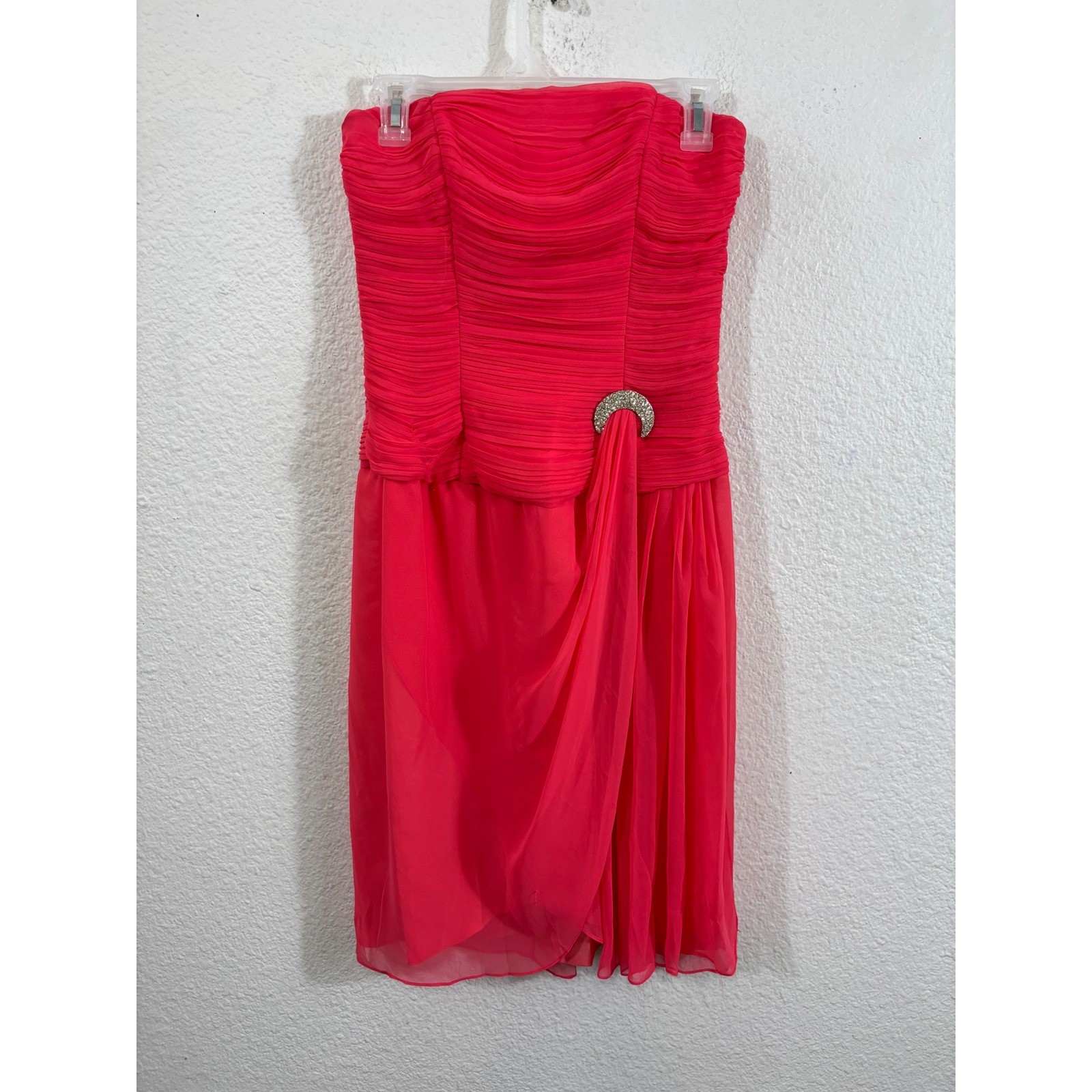 Vintage Victor Costa Coral Chiffon Strapless Ruched Cocktail Dress Small