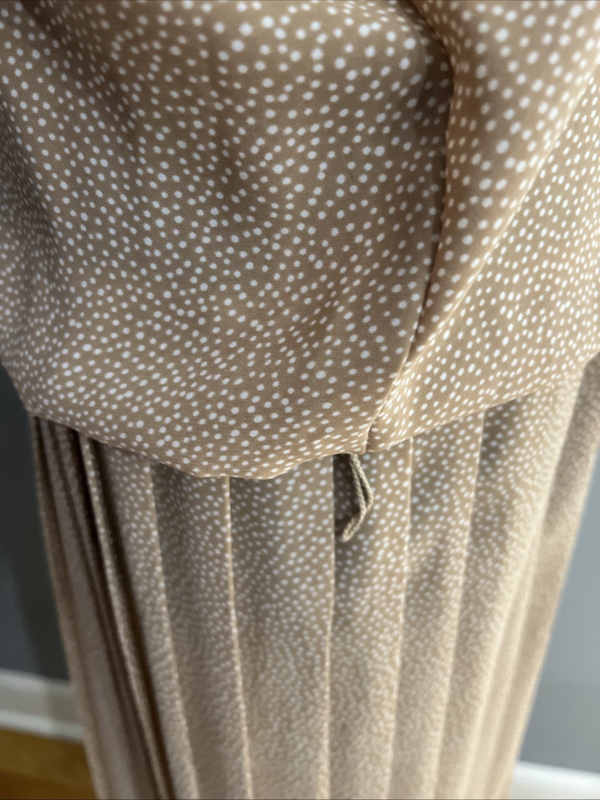 Vintage Breli Dress Size 14 Tan Polka Dots White Polyester