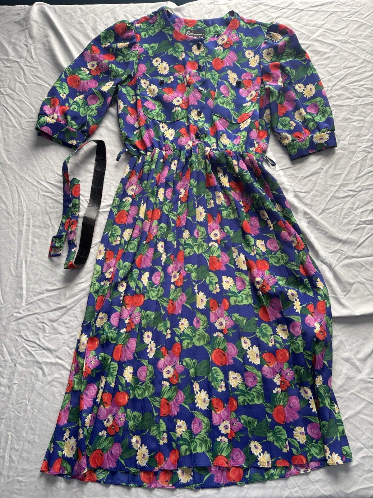 Breli Originals 80’s Pleated Floral Cottagecore Praire Botanical Bright Dress