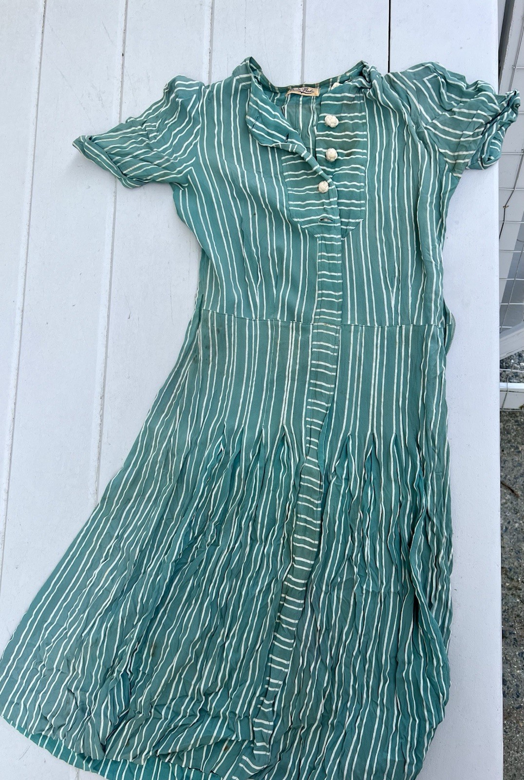 Vintage “Queen Make” Striped 1950s Tea Length Shirt Dress – RARE