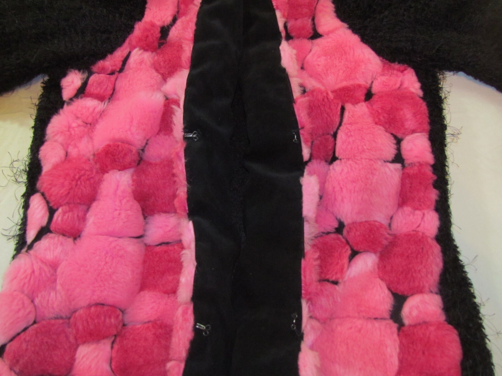 Vintage Hanalori Size Small Faux Fur Jacket Light Weight USA Made Black/Pink