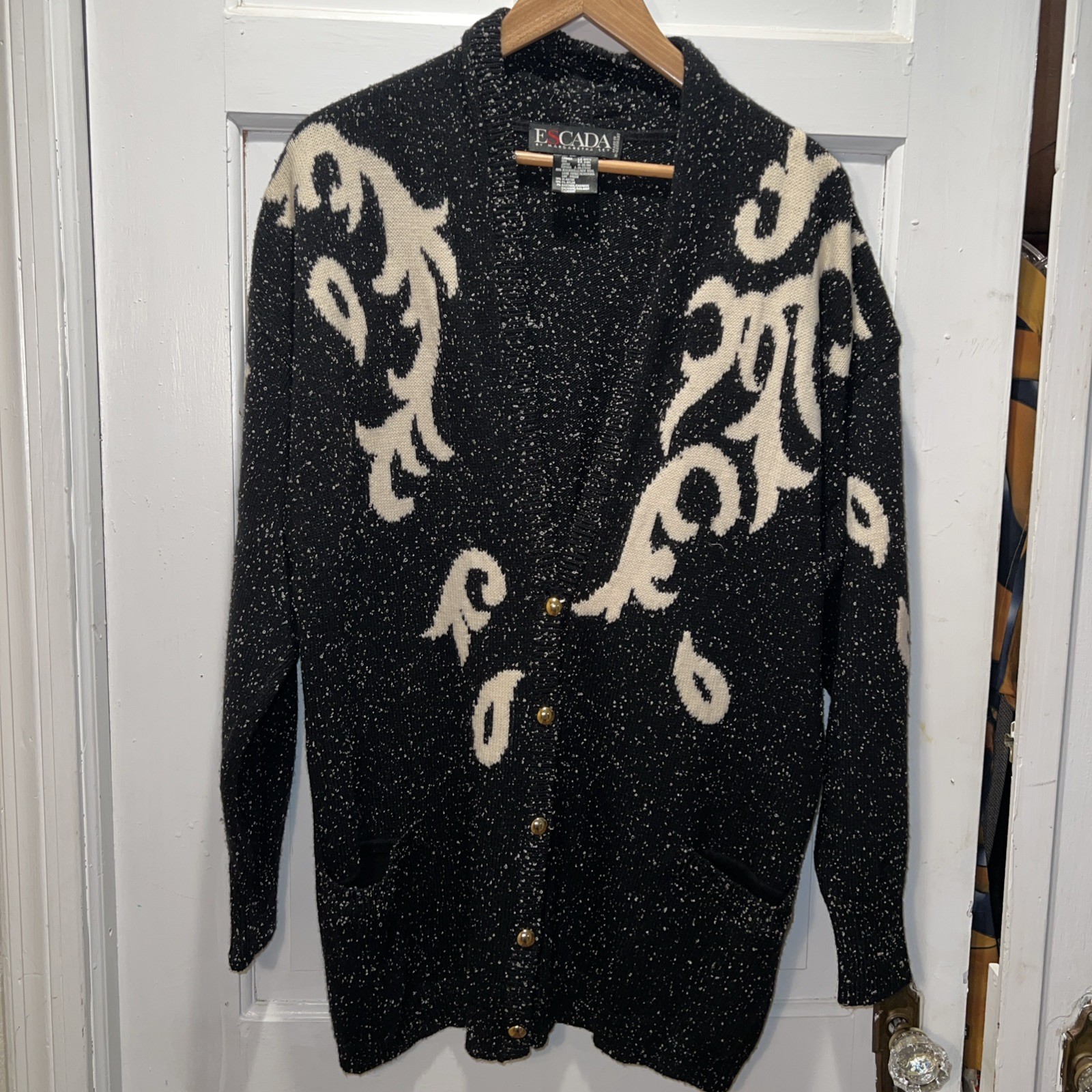 Escada Vintage 80s SWIRL PATTERN Sweater WOOL RAYON NYLON CASHMERE Size MED LG