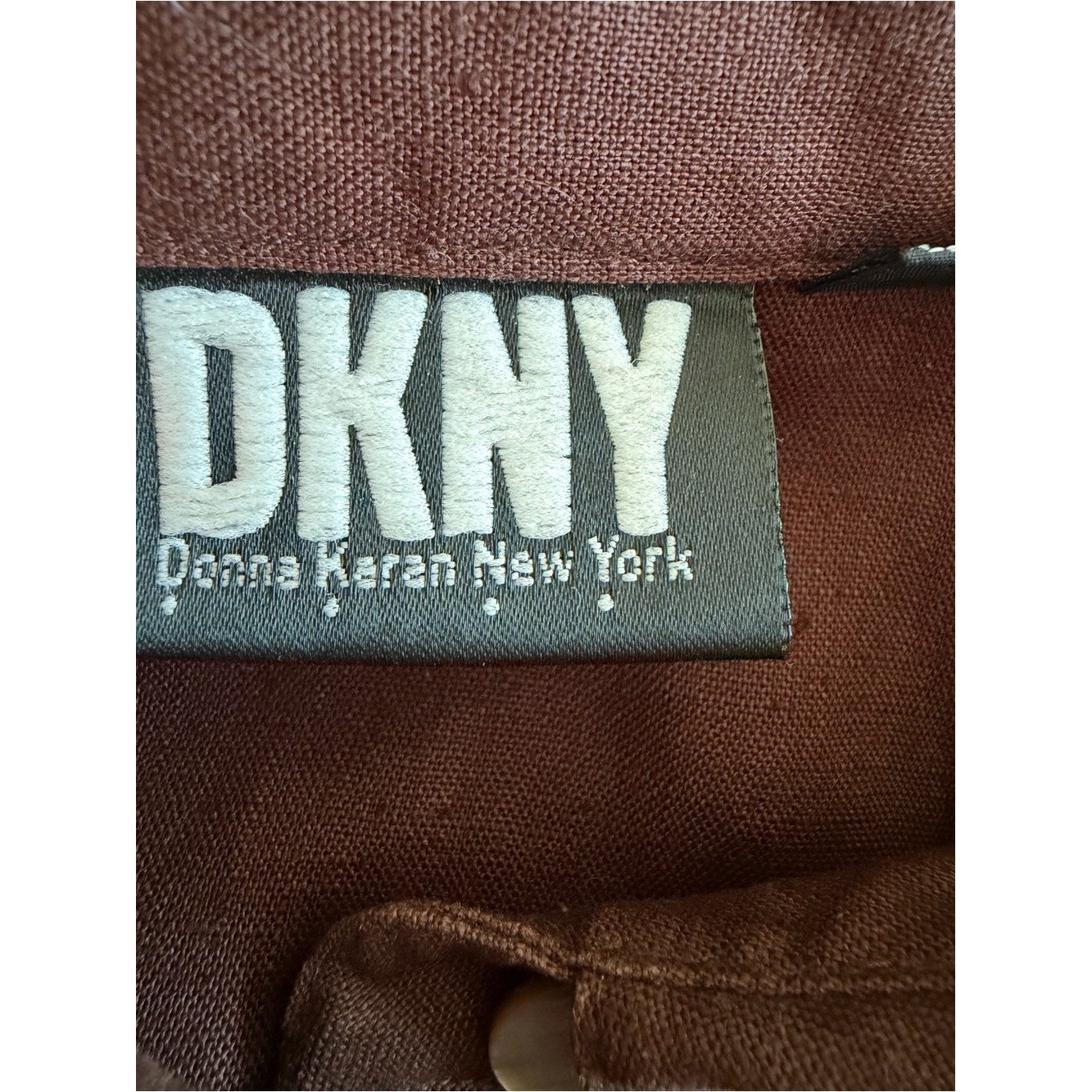 DKNY Linen Tunic Blouse Womens 2 Brown Vintage Lagenlook Long Top Pockets