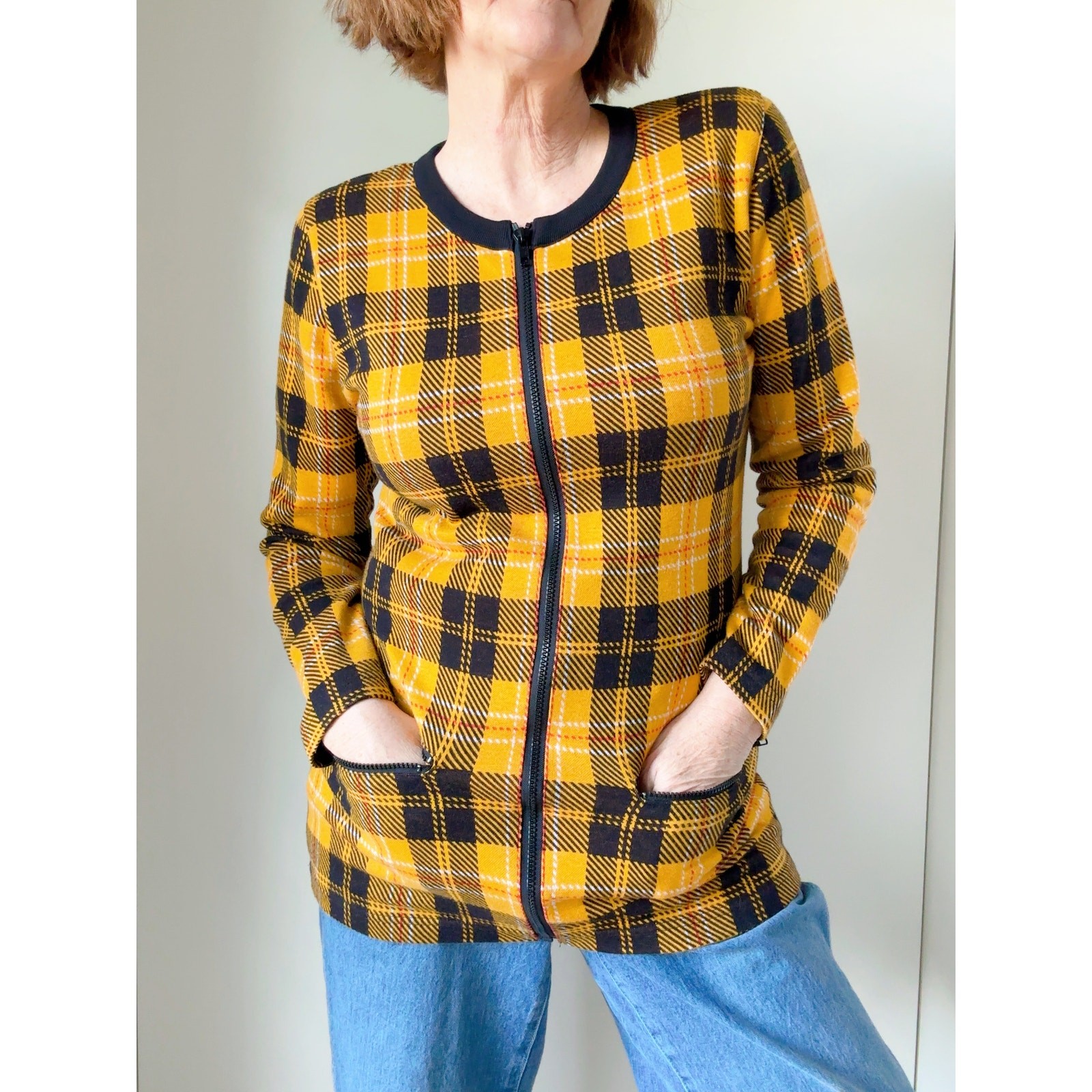 Vintage Yellow Plaid Cardigan Jacket Womens Size S 90s Preppy Clueless Inspired