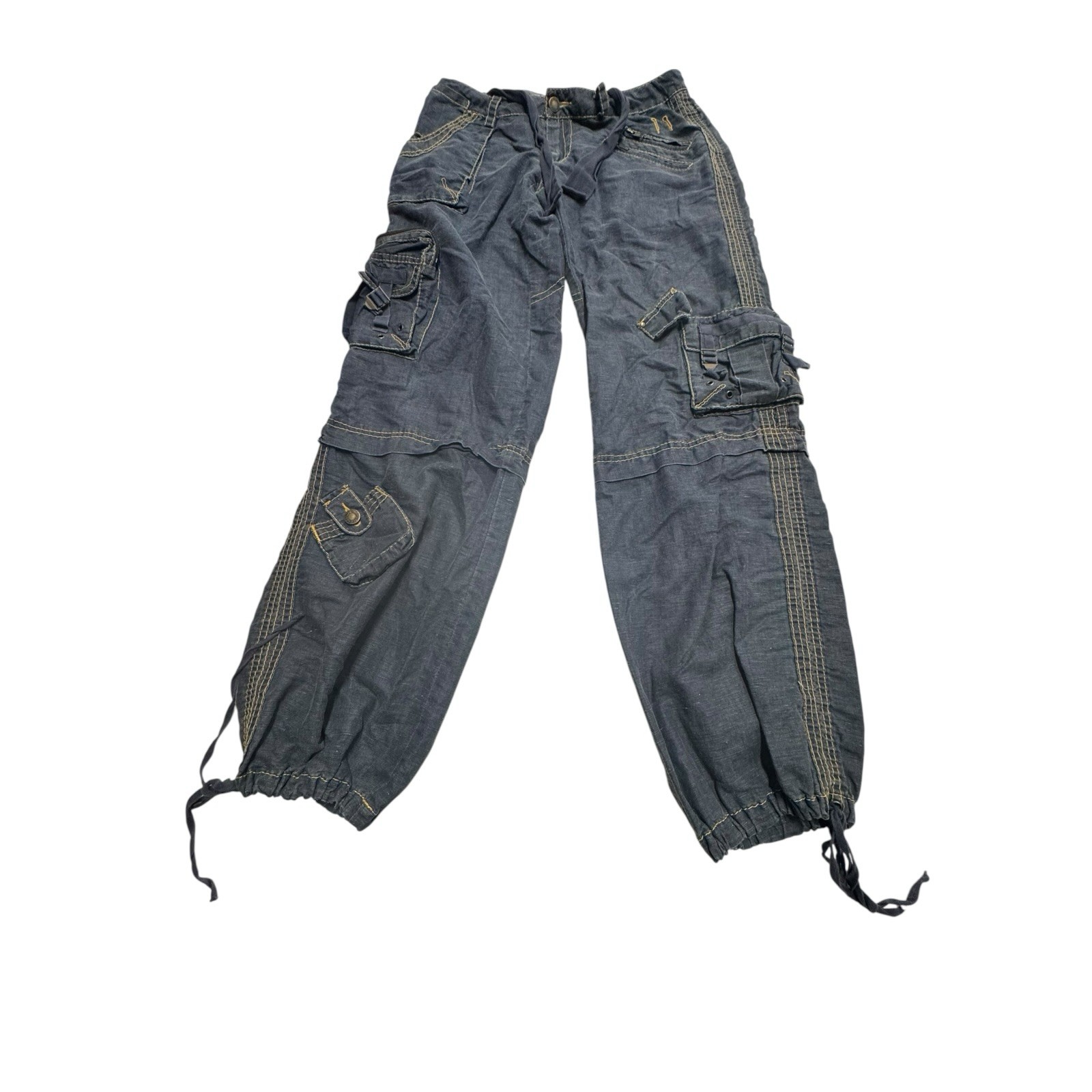 VTG Y2K Sugar Lips Women’s Blue S Cargo Drawstring Zipper Straps Parachute Pant