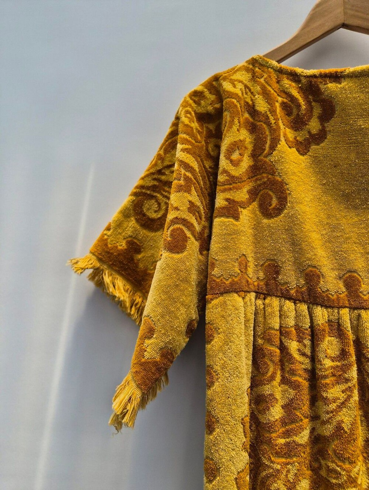Robes of California Vintage 70s Terry Cloth Towel Dress Small Gold Boho Caftan