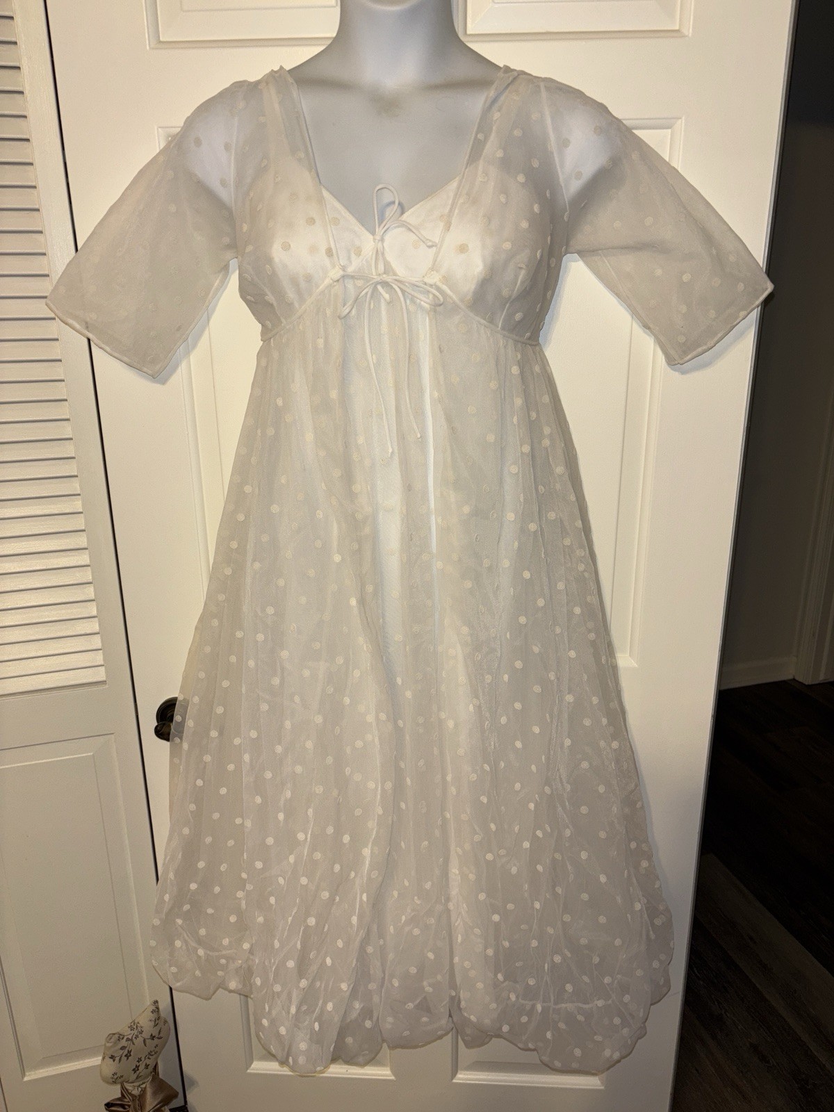 VTG 60s Lisette By Al Sterling Peignoir Set Polka Dot Sheer Chiffon Boudoir Sexy