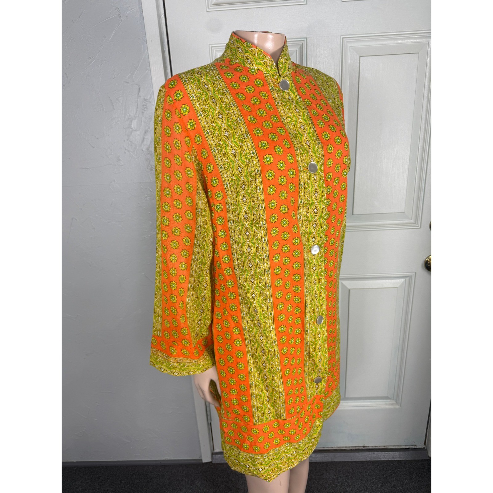 Vintage 70s Kayser Dress Topper Mod Party Retro Floral Cotton Pocket jacket B4-8