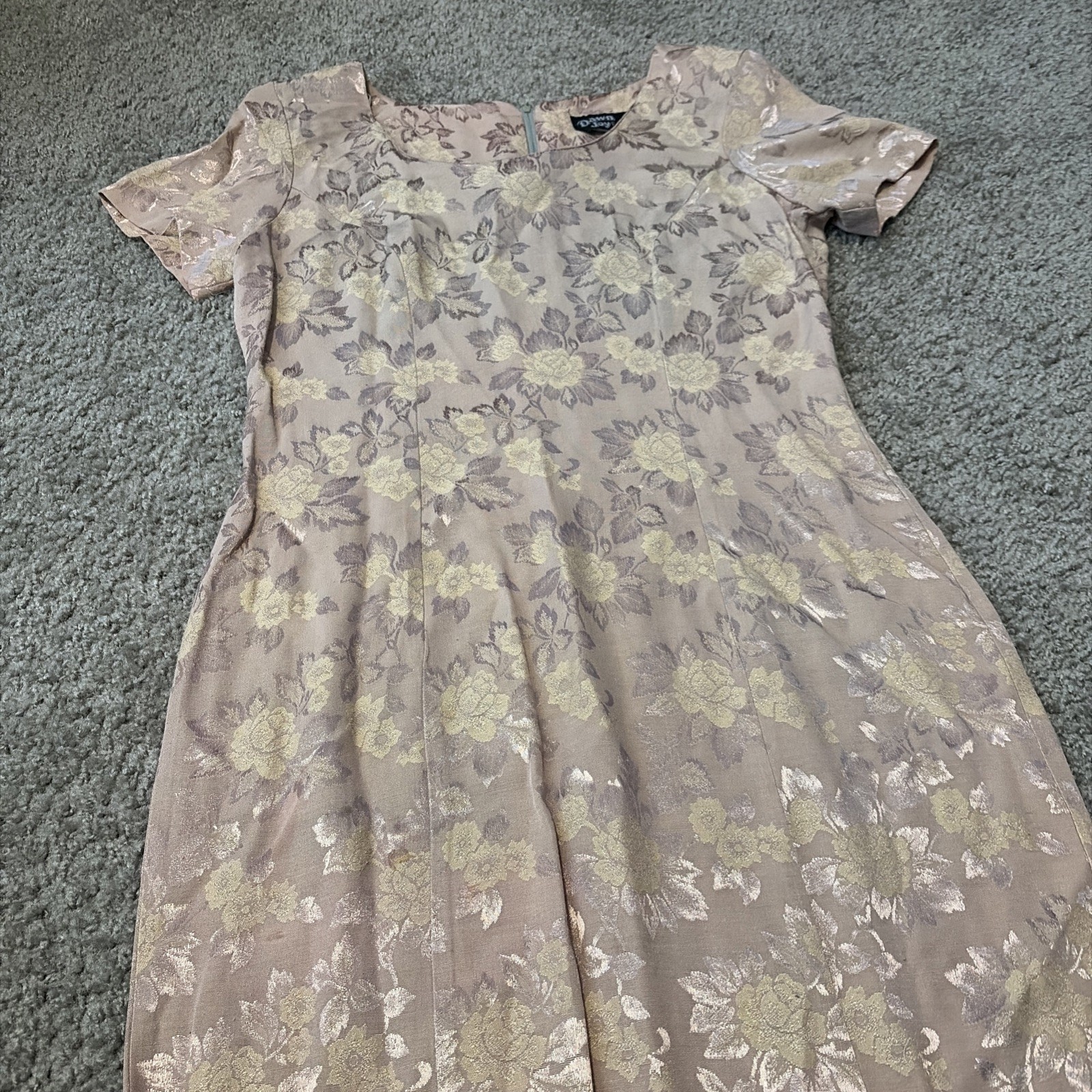 Vintage Dawn Joy Fashions Nude Pink Tan Floral Pattern Dress Size 10