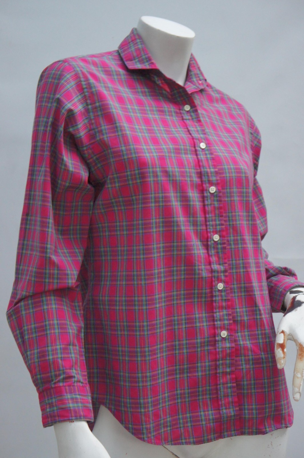 Vintage 70s-80s Women’s Lands End Red Plaid Check Blouse Button Down Shirt Size