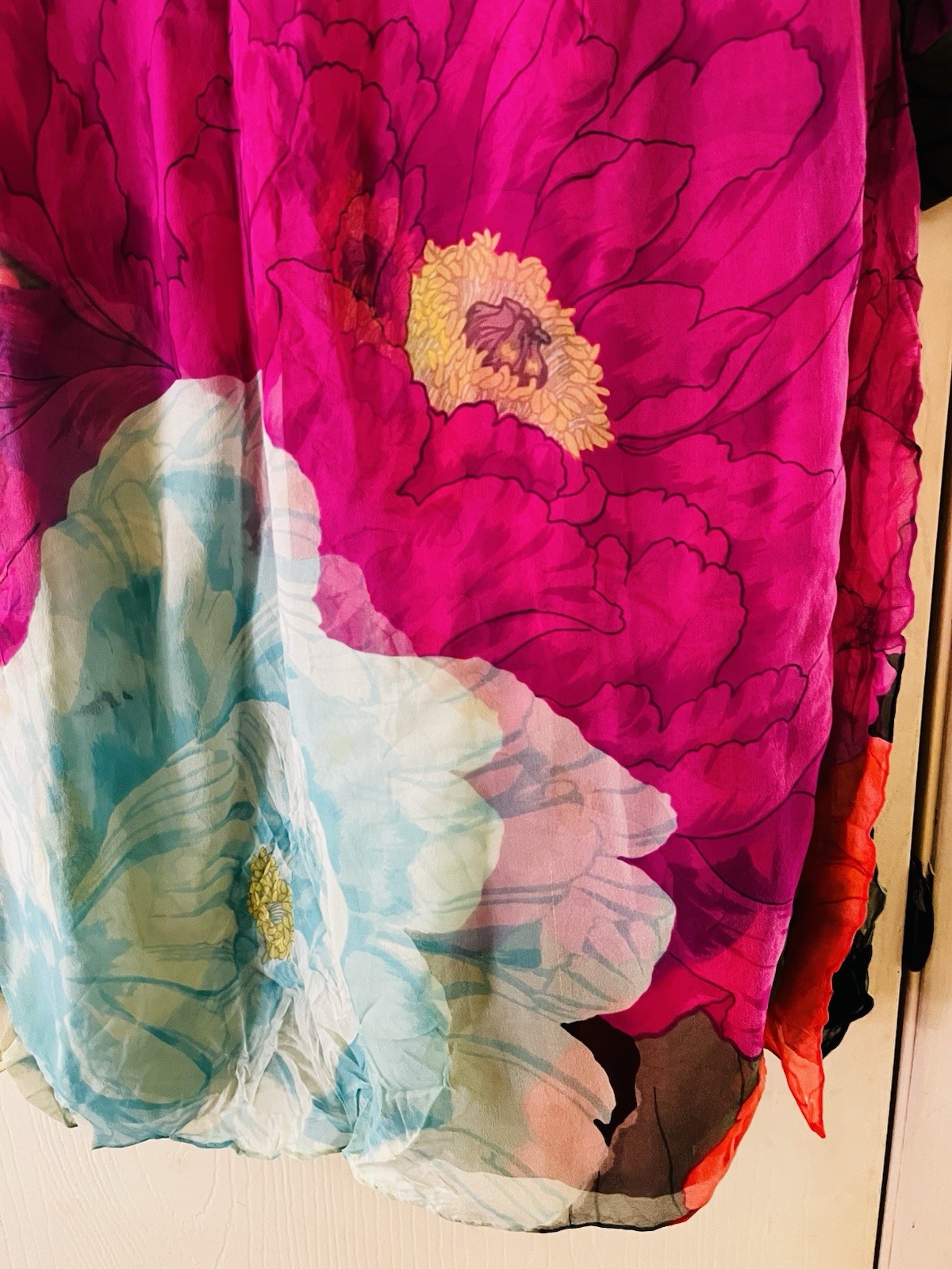 VTG Hanae Mori I. Magnin Art To Wear Peony Botanical Fairy Ethereal Silk Dress