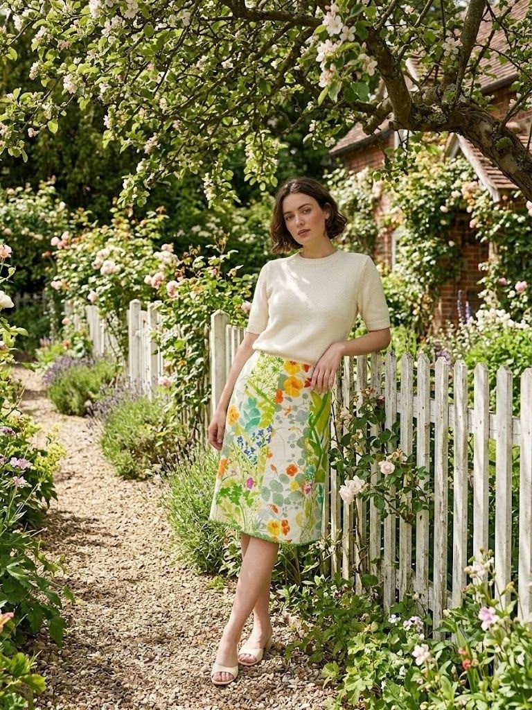 Vintage 90s Marimekko Floral Skirt Womens Small Knee Length Cotton Mod Botanical