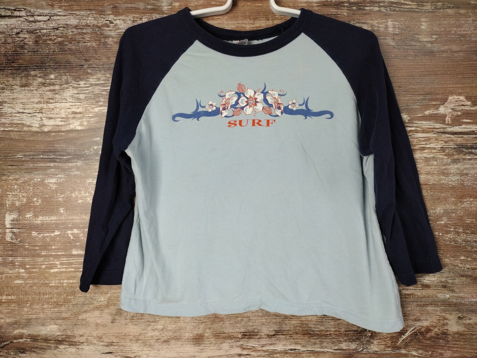 Y2K Womens RagDoll Crop Jersey Shirt Surf Hibiscus Flowers #54 MED USA Made VTG