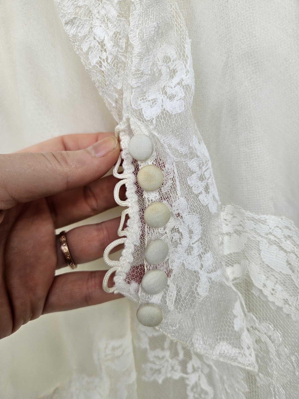 Vintage 1950s Silk Wedding Dress Cinderella Ballgown Lace Sleeves Basque Waist M