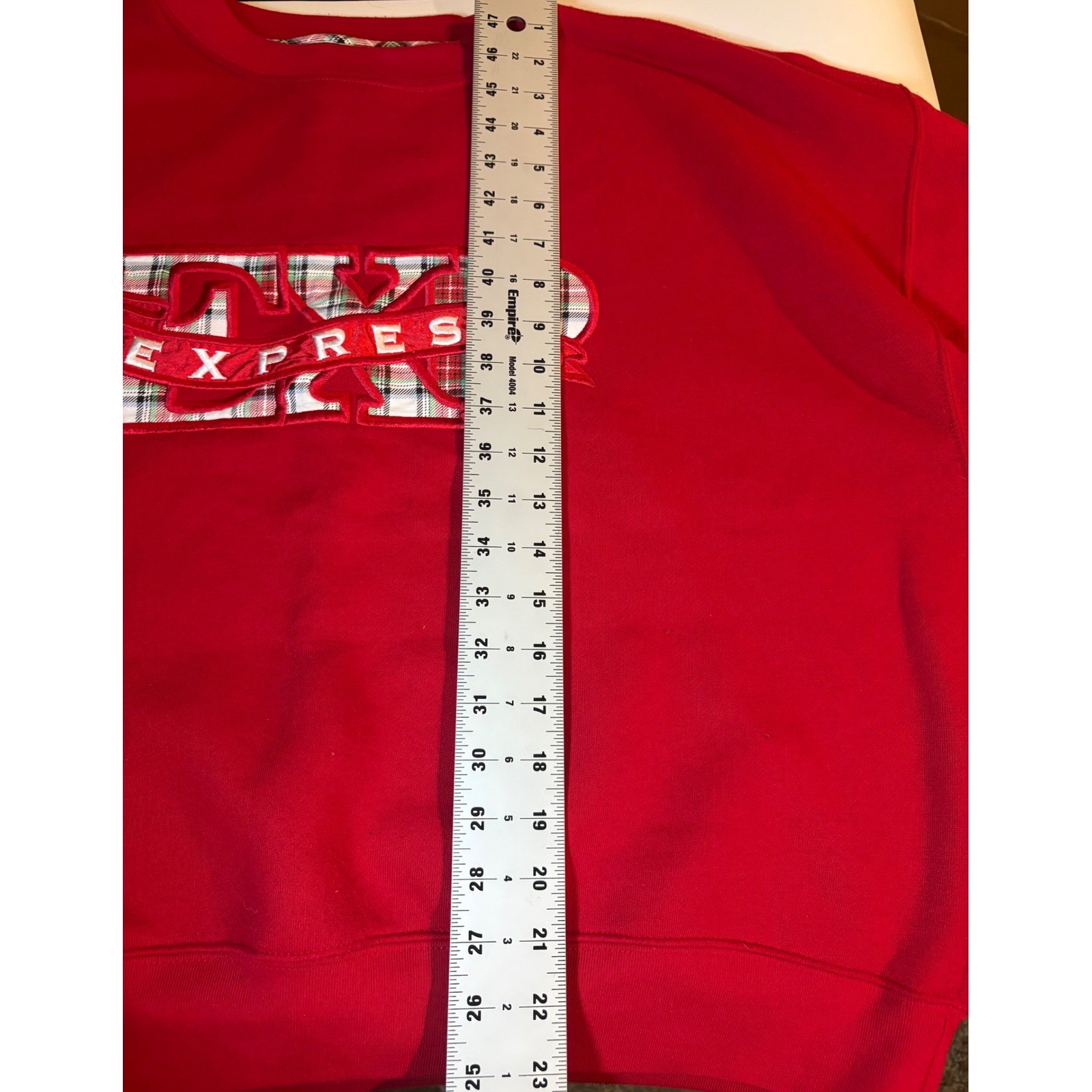 Vintage 90s Express EXP Sweatshirt Red Plaid Tartan Embroidered Logo Medium