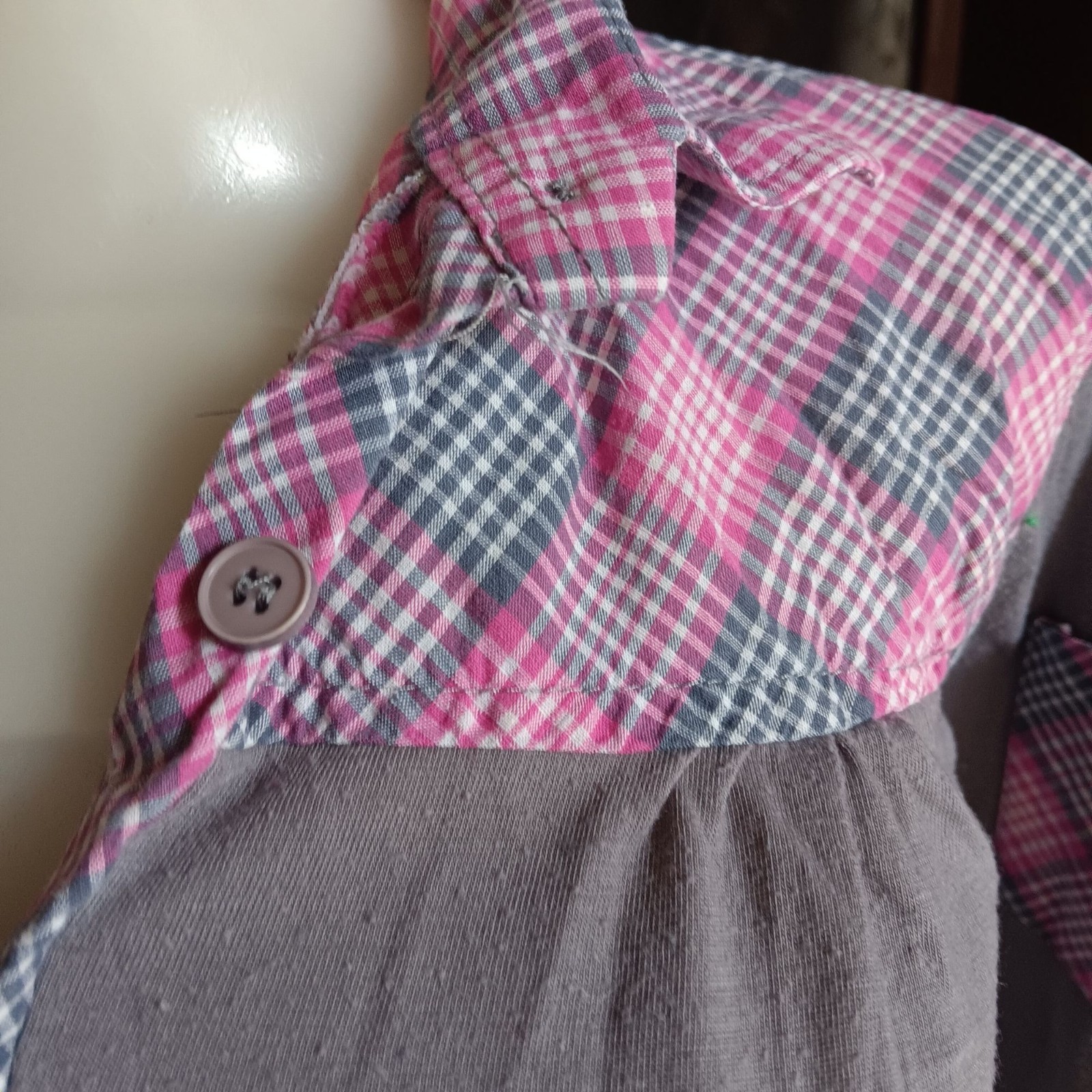 Plaid Patchwork True Vintage Boho Top Small Long-Sleeve Shirt Hippy 1970’s Thin