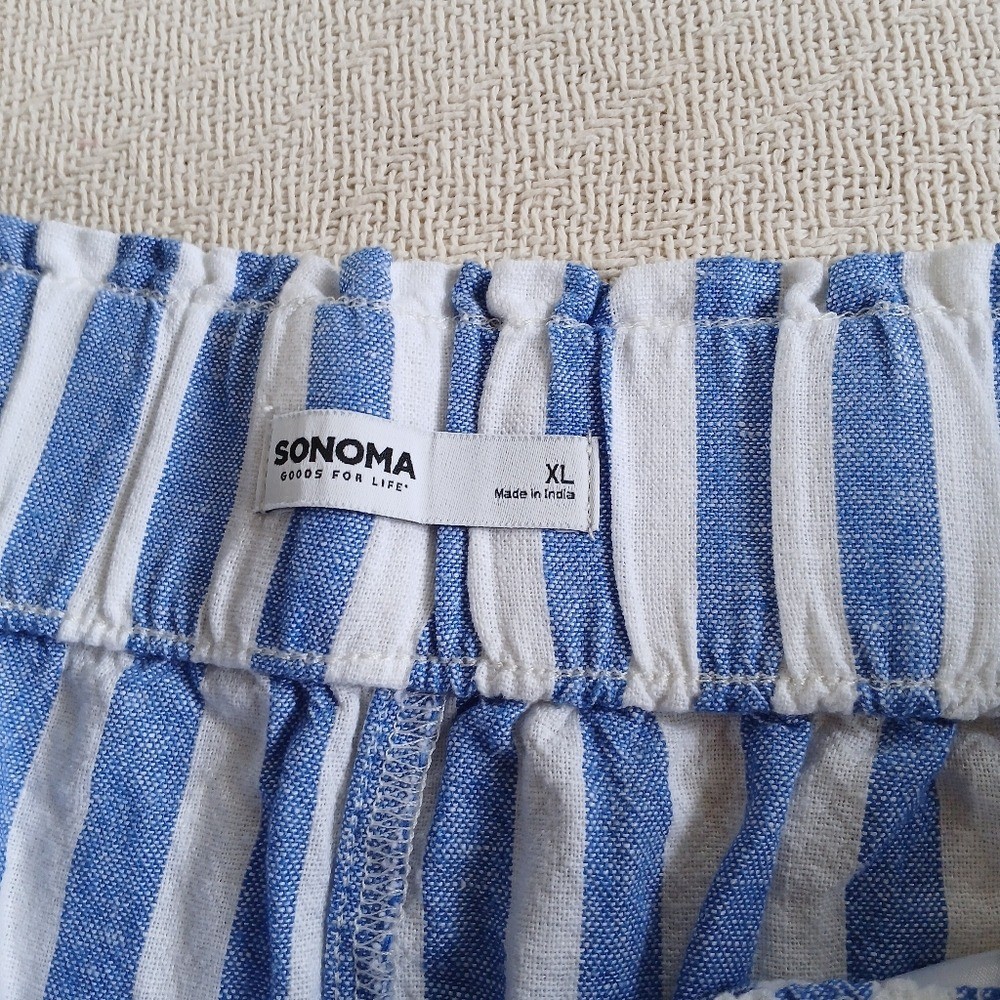 sonoma linen striped pull on shorts xl coastal summer lakeside americana blue