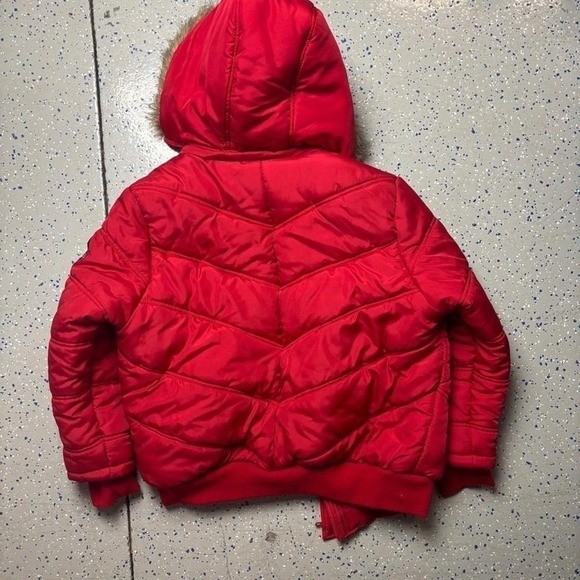 VTG Y2K Apple Bottom Jeans Red Puffer Jacket Faux Fur Bomber XL Cropped Patch
