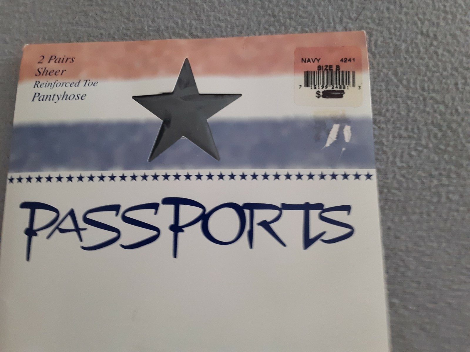 PASSPORTS 2 Pairs Sheer Reinforced Toe Pantyhose Navy Sz. B NIP Old Stock