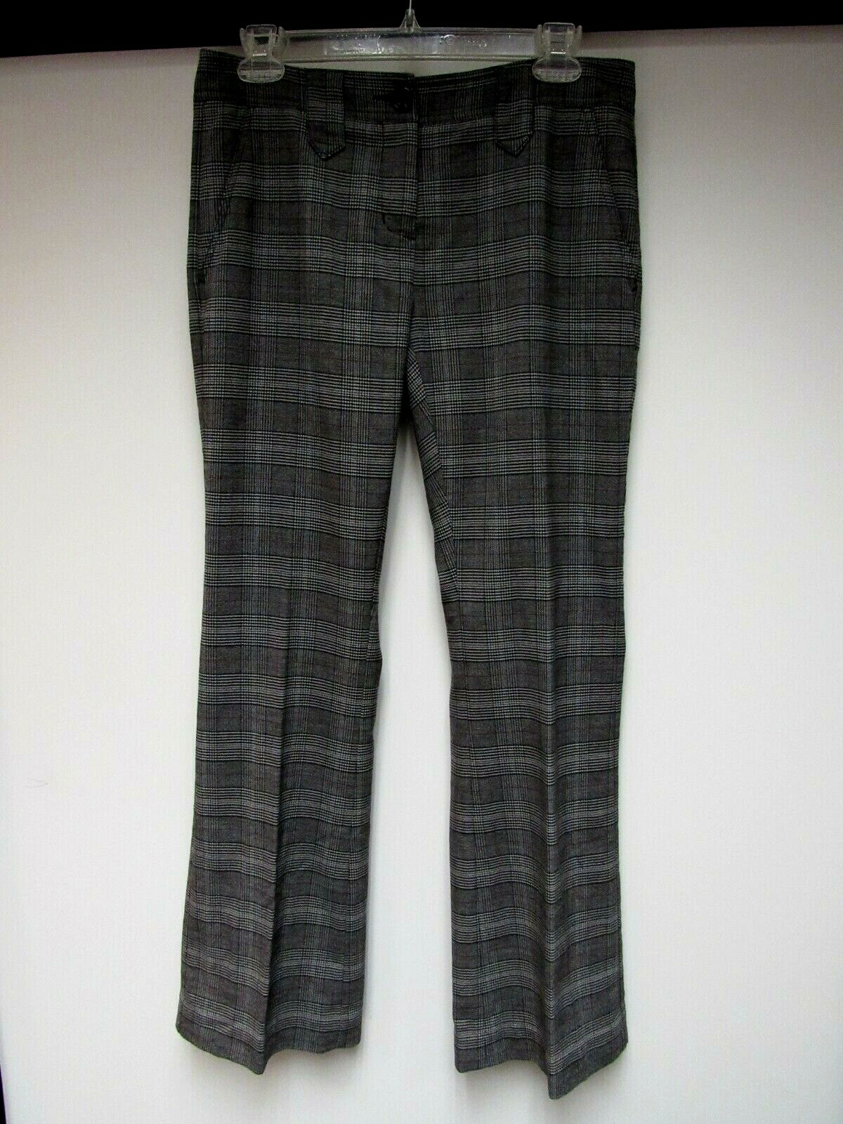 VTG CAbi Stretch Slacks Pants Houndstooth Plaid Black Wine 33 x 31 1/2 4 M EUC