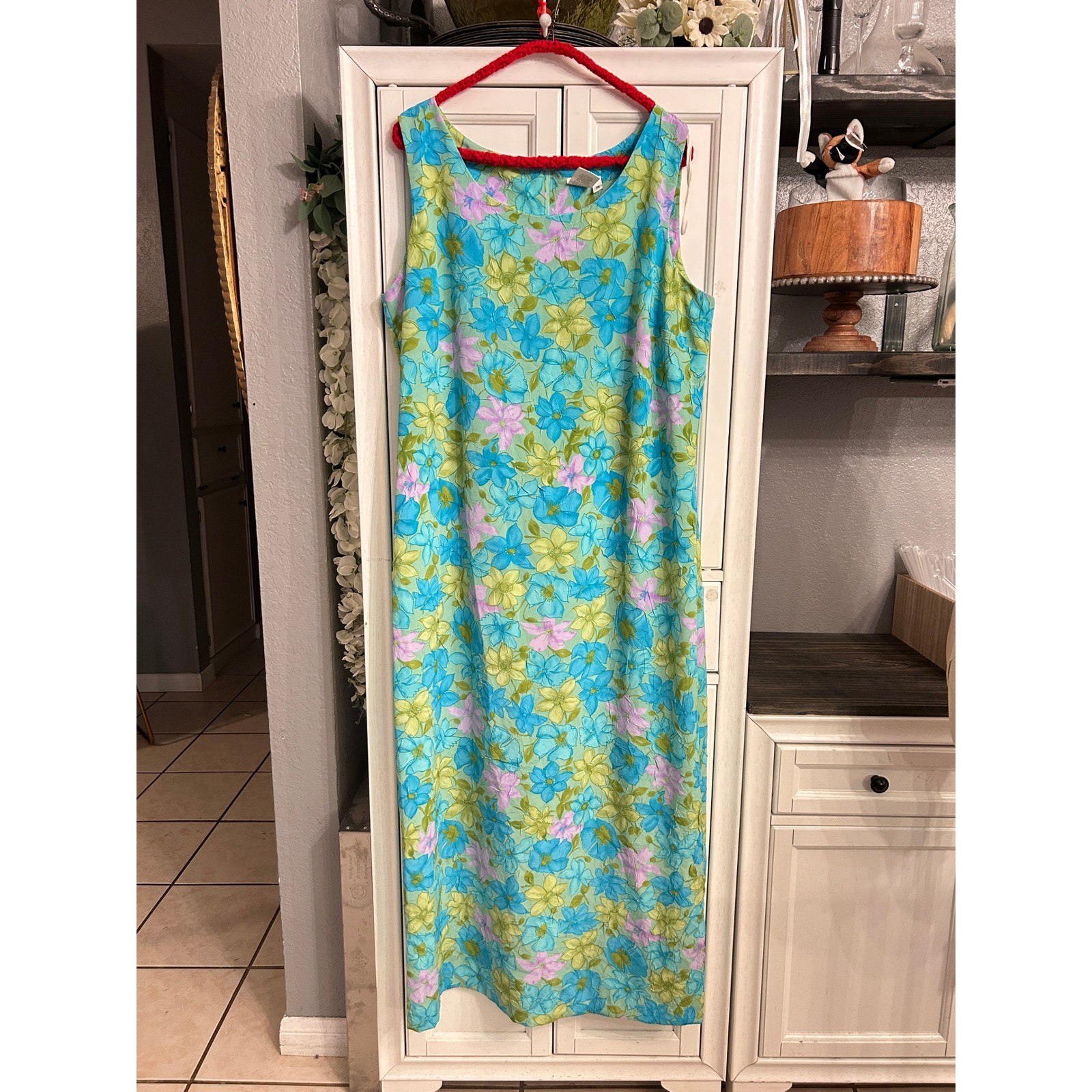 Vintage 90s Style Floral Sleeveless Maxi Dress Blue Purple Green Size 18