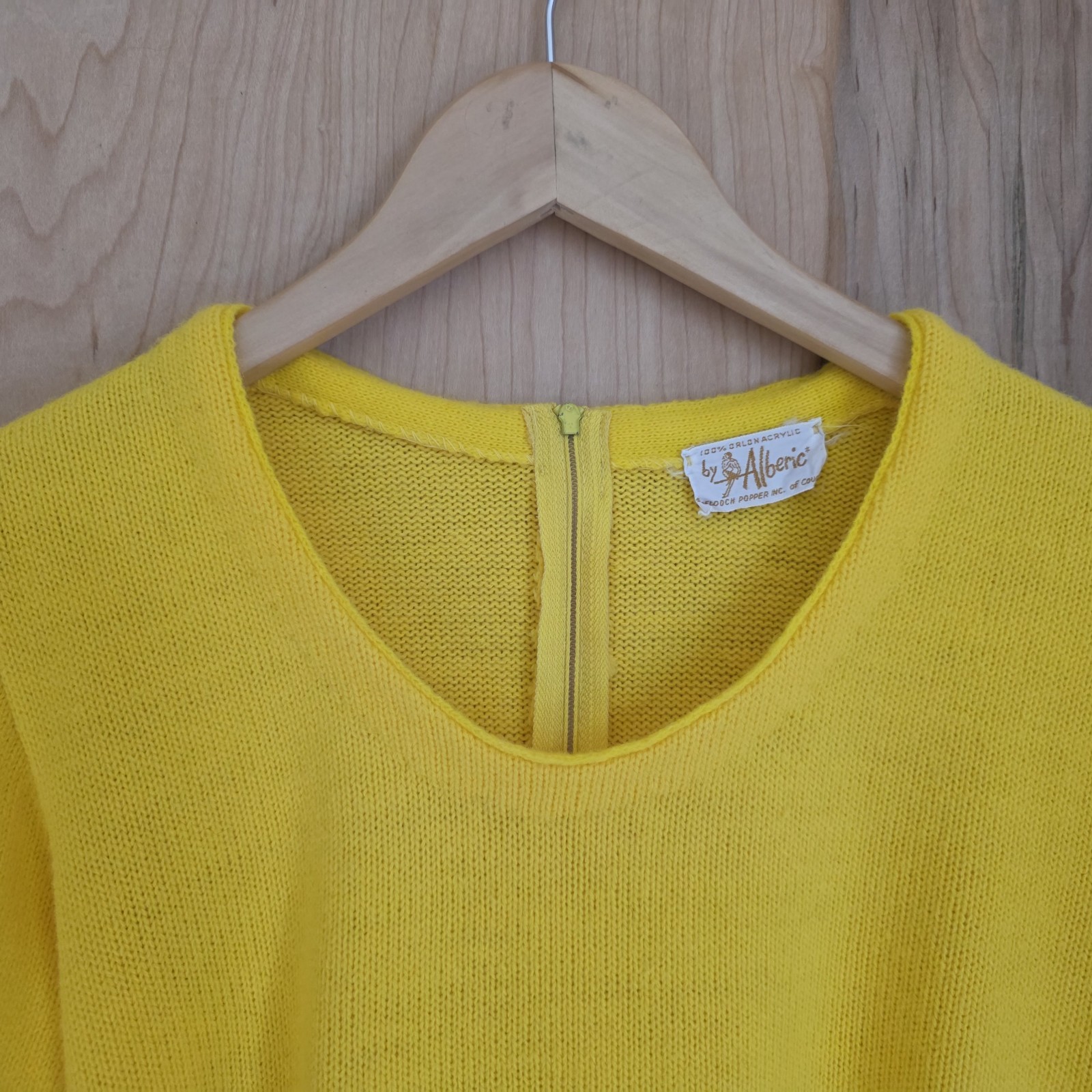 Alberic Beldoch Popper Vintage 60s Yellow Orlon Acrylic Belted Sweater Dress