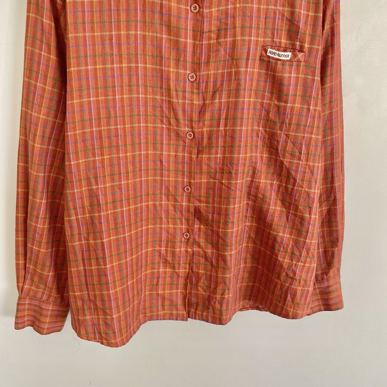 Vintage 80s 90s Road Runner Womens Brown Check Blouse Shirt Top Size Approx. L