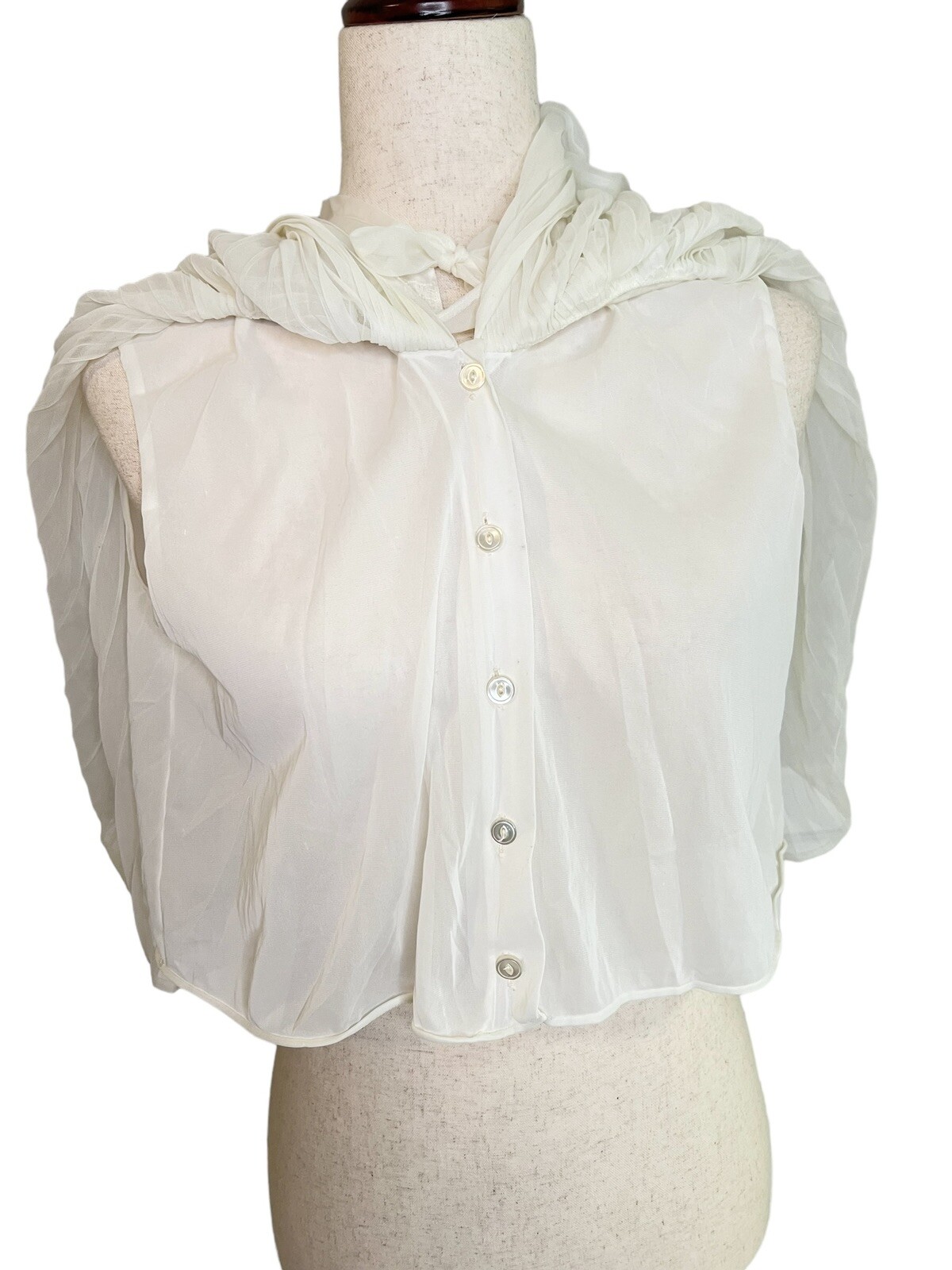 Vtg White Pleated Bed Jacket Floral Embroidered Coquette Sissy 50s 60s Housewife