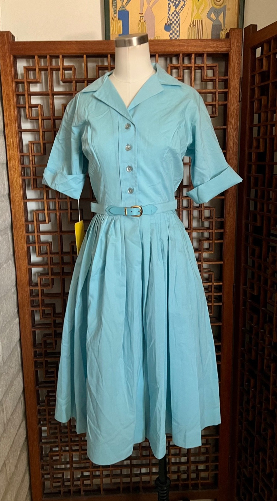 S NOS Vtg 1950s Daryl Shirt Dress Day Full Skirt Fit & Flare MCM Union Made Sz 6